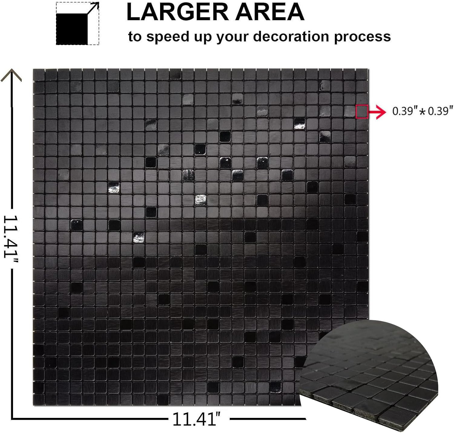 Black Aluminum Mosaic Peel & Stick Backsplash Tiles – 10 Sheets 11.41″x11.41