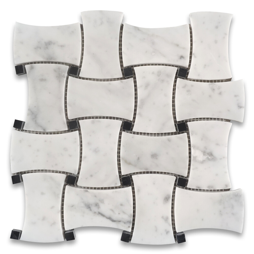 C67W1XP Carrara White Marble Dogbone Wicker Basket Weave Mosaic Tile Polished