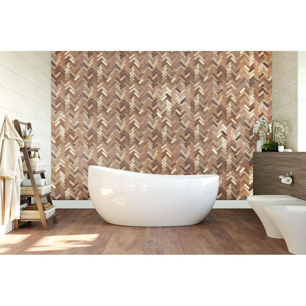 11-7/8 In. X 11-7/8 In. X 1/2 In. Herringbone Boat Wood Mosaic Wall Tile Natural