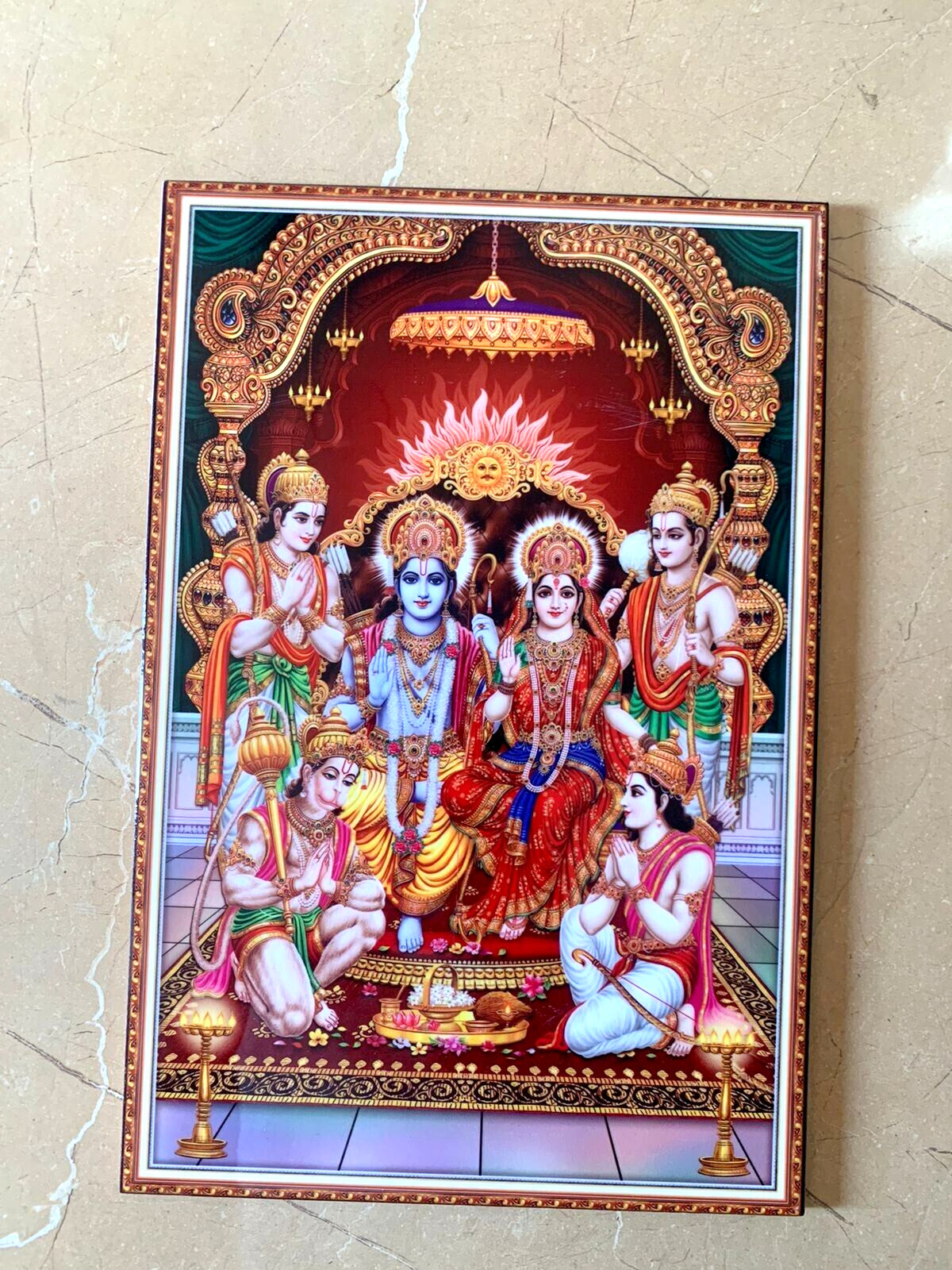 Hindu Gods Ram Sita Lakshman Hanuman Parivar Ceramic Tile For Spiritual Decor