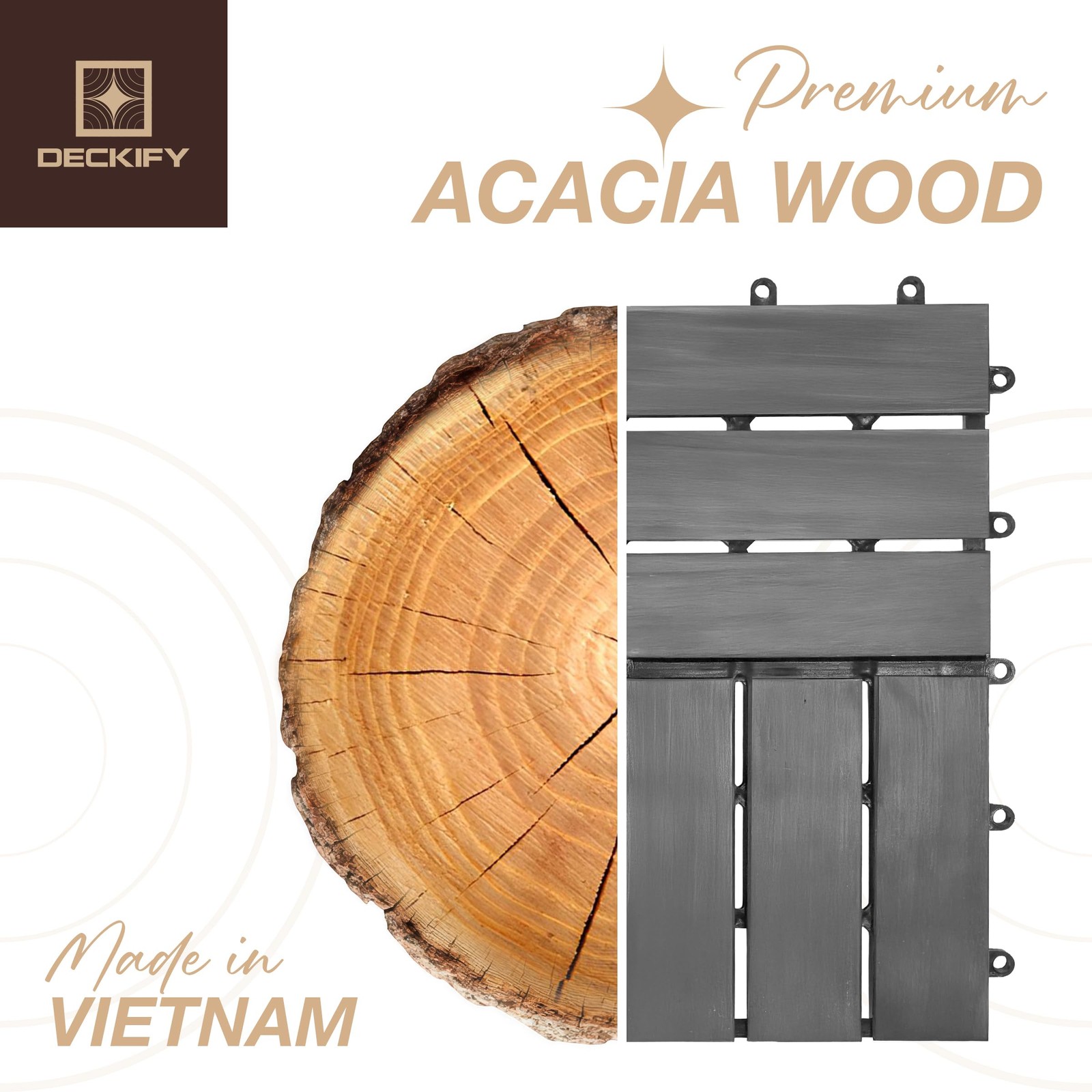 9Pcs Acacia Wood Interlocking Patio Deck Tiles, 12 x 12 x 0.9 Inch Outdoor Fl…
