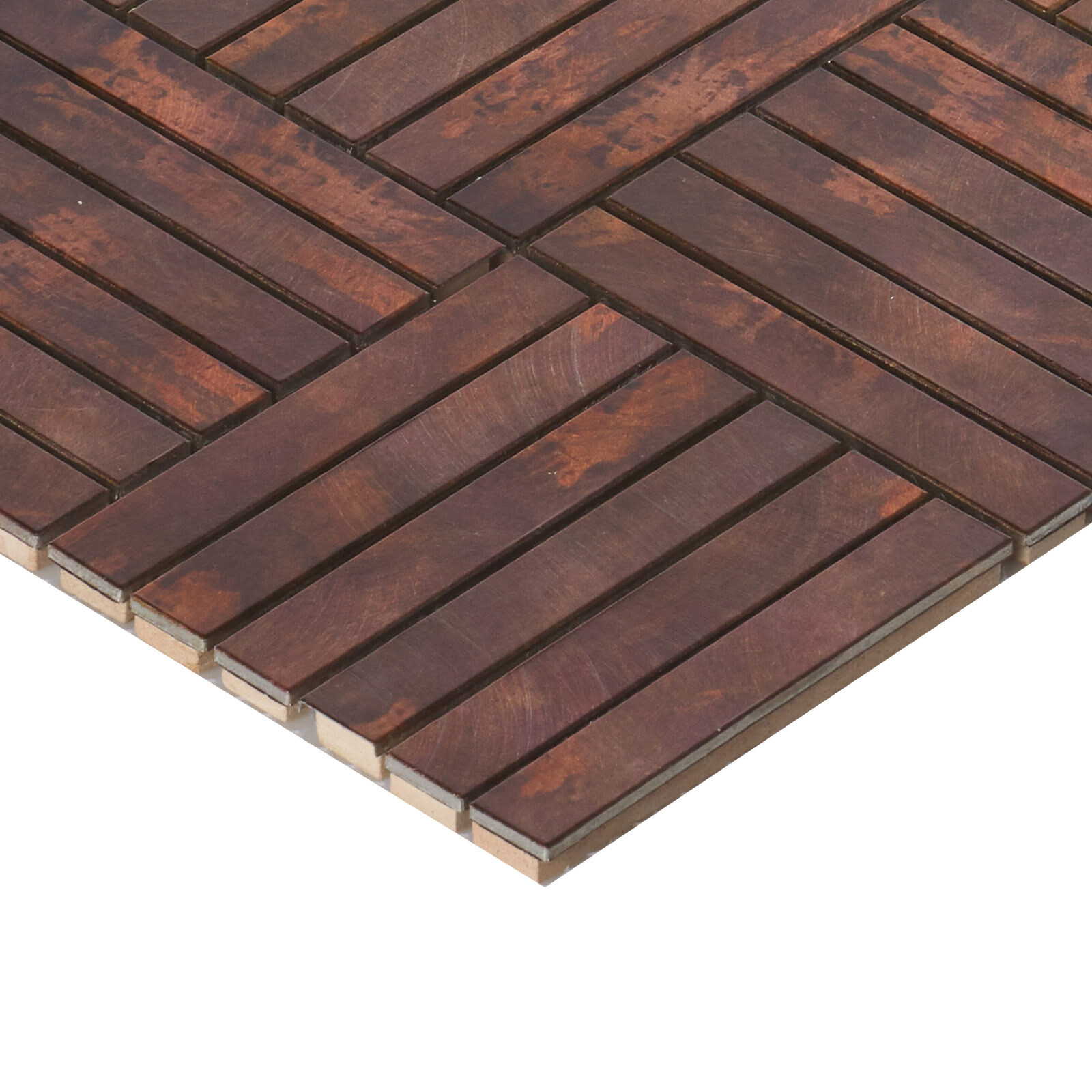 Antique Copper Color Metallic Metal Basketweave Parquet Mosaic Tile Backsplash