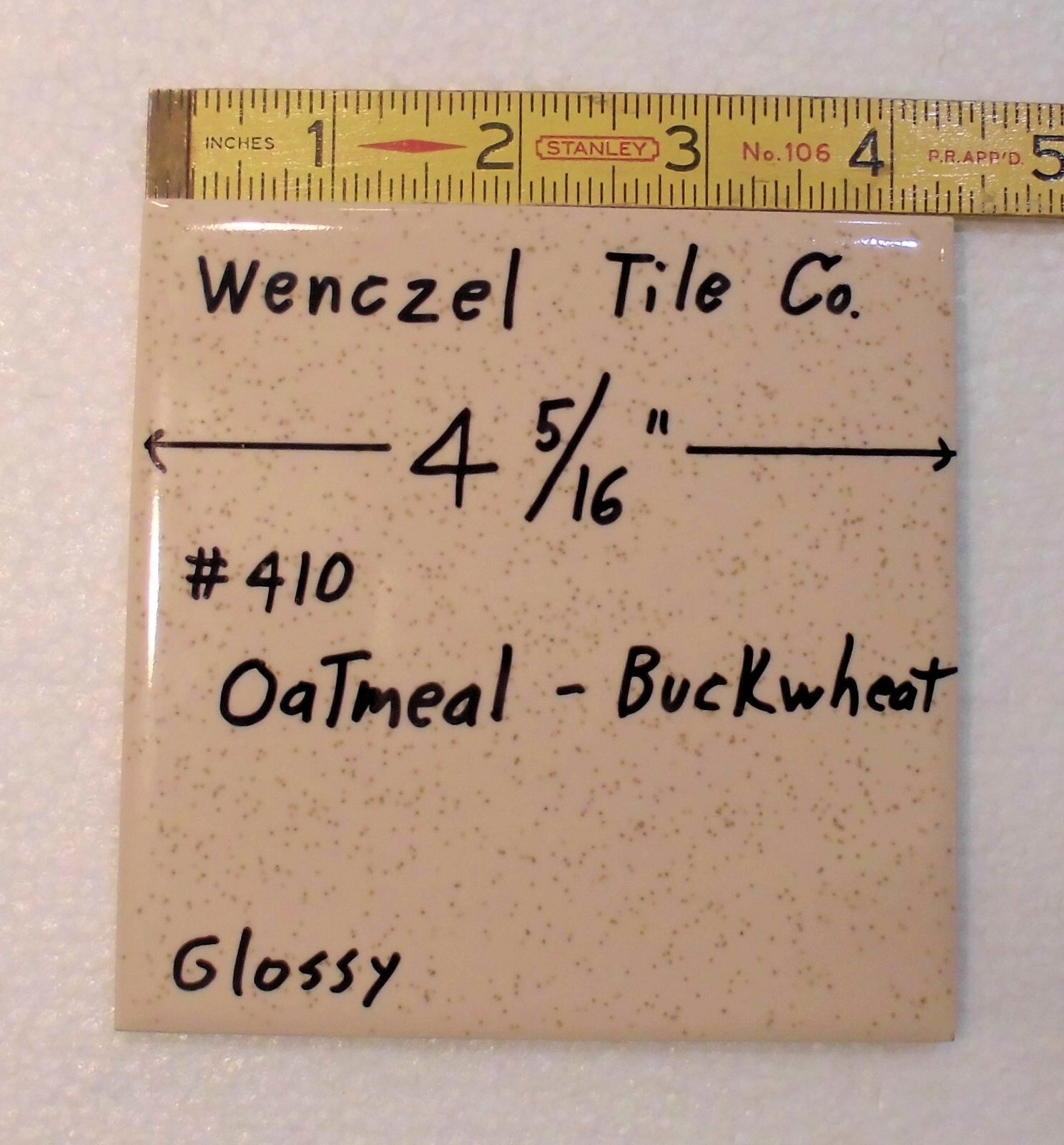 1 pc. Oatmeal – Buckwheat: Glossy Ceramic Tile by Wenczel Tile Co. 4-5/16″
