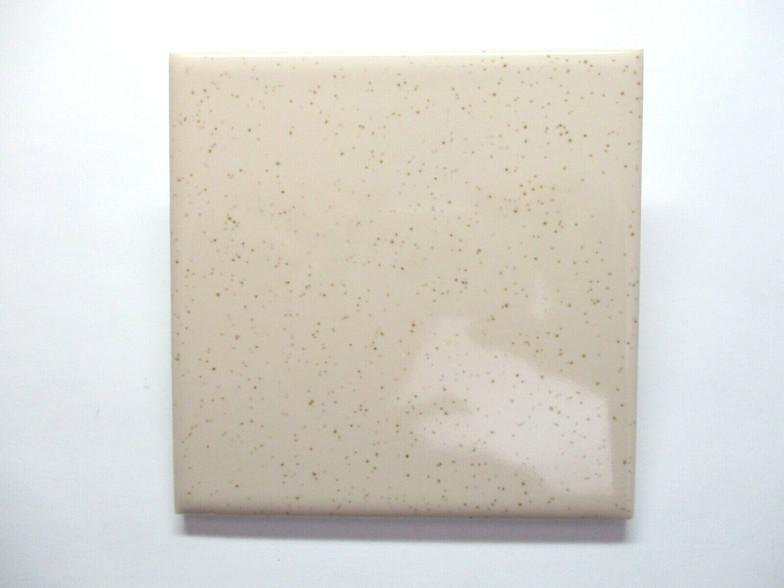 1 Tile Wheeling USA 4-3/8 Gloss Brown Specks Buckwheat on Beige Ceramic Wall MCM