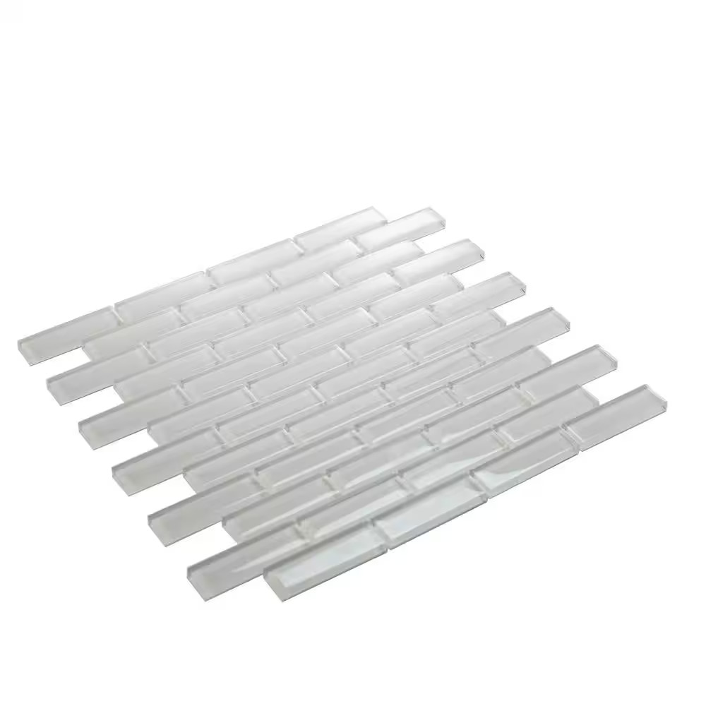 Ice White 11.9 In. X 11.9 In. Polished Glass Mosaic Tile (4.92 Sq. Ft./Case)