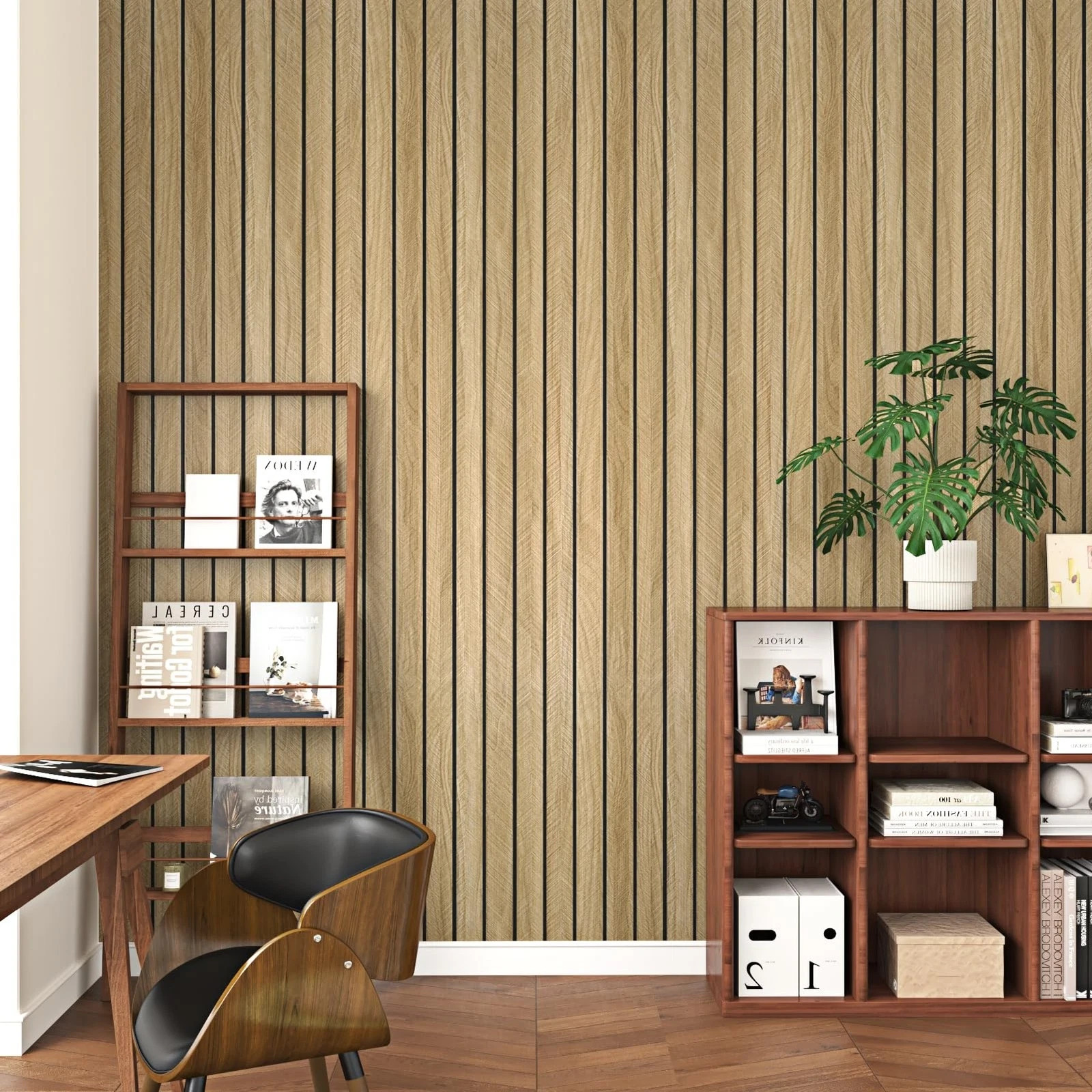 Wood Grain Wall Panels 11.7”x118” Thick Brown Peel and Stick – Sound