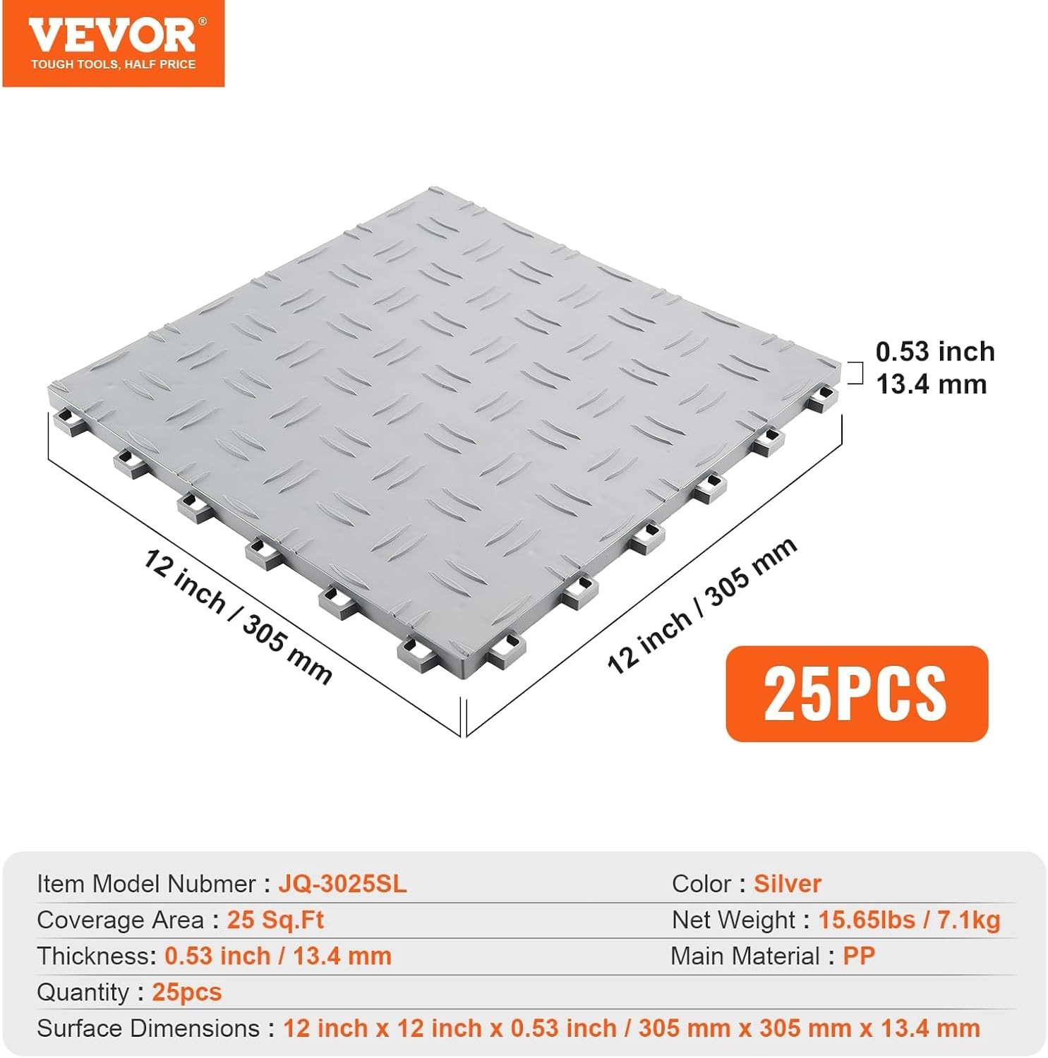 Garage Floor Tiles 12×12 inch Silver Interlocking Non-slip 25 Pack