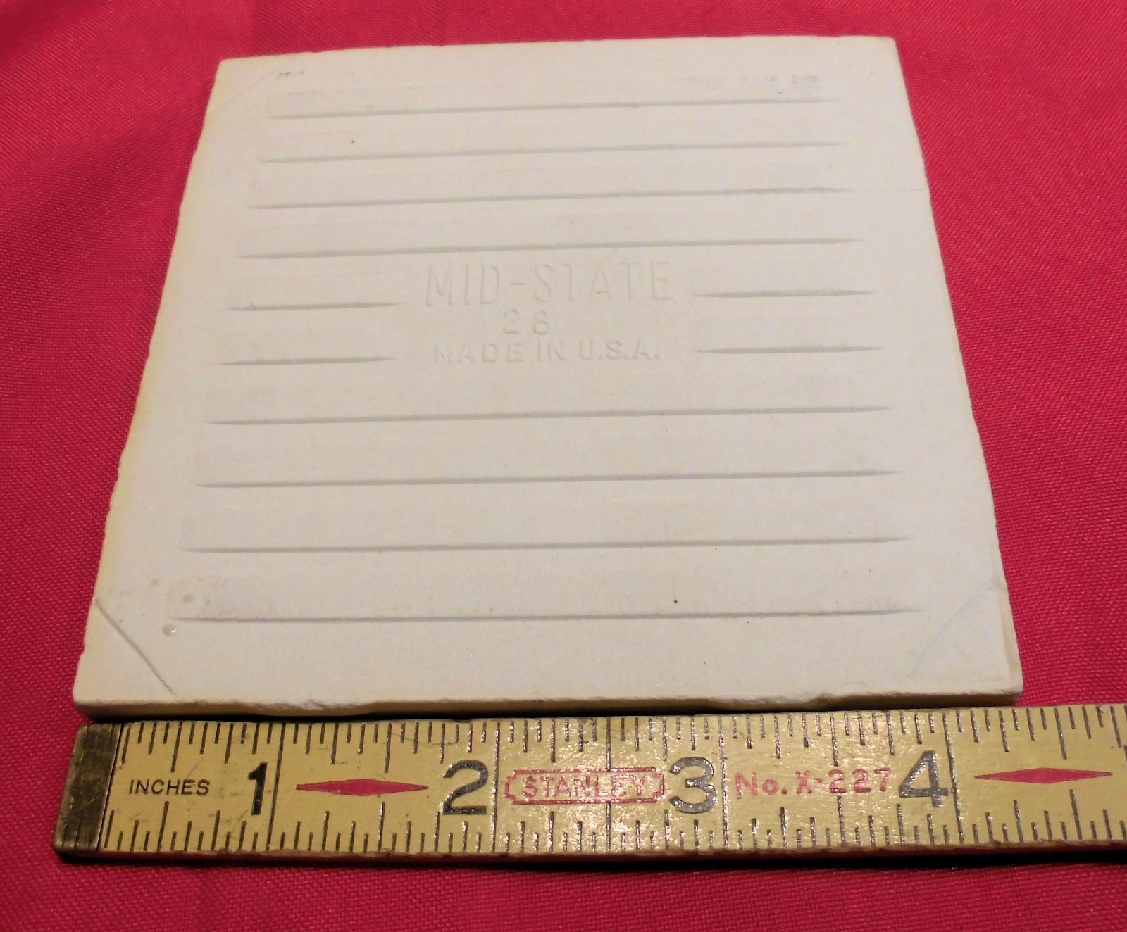 1 pc. *Fawn Beige* Glossy Ceramic Tiles by Mid-State “NOS” 4-3/8″ Peachy Tan