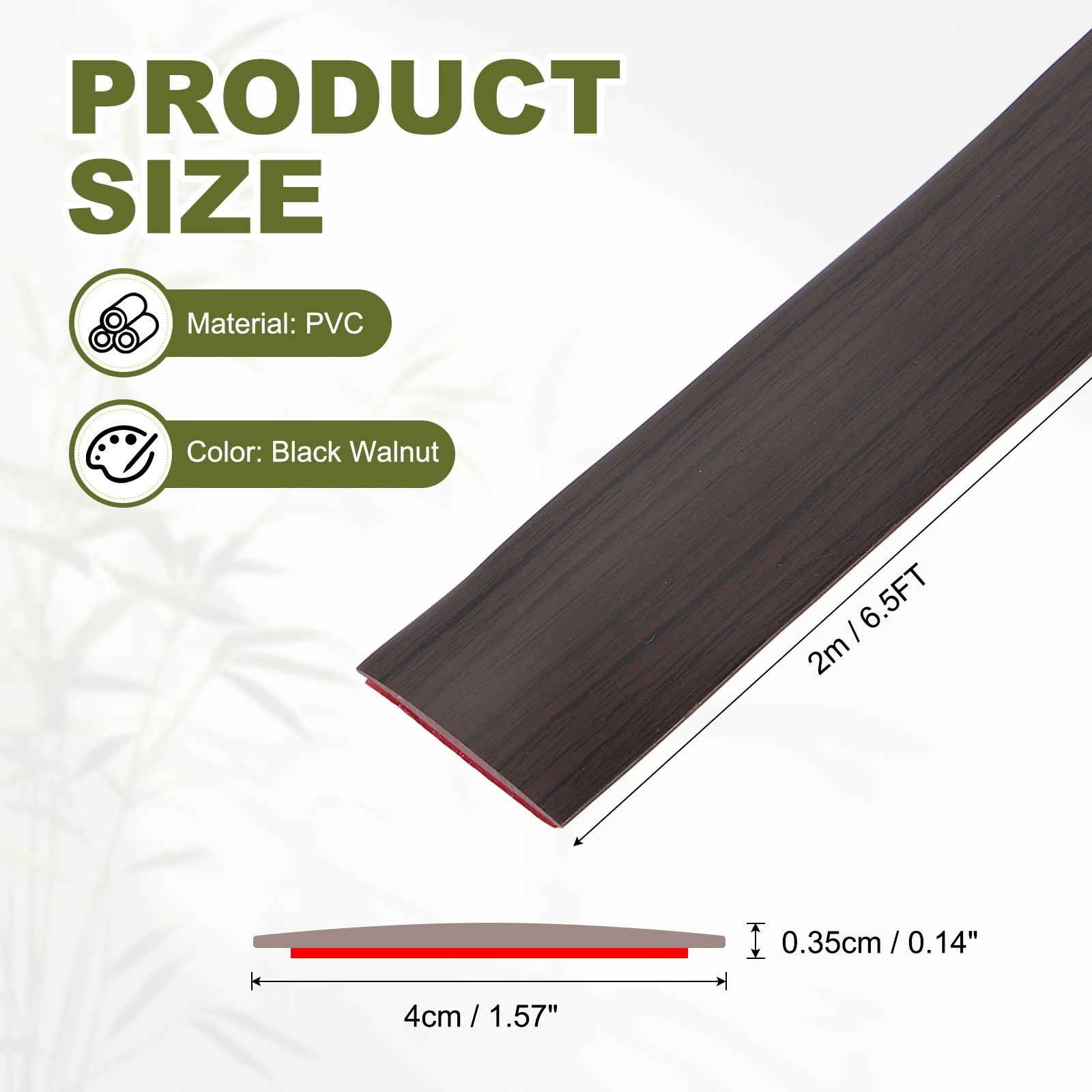 Floor Transition Strip, 3.2FTx1.57″x0.14″ Wood Grain Strips, Black Walnut Color