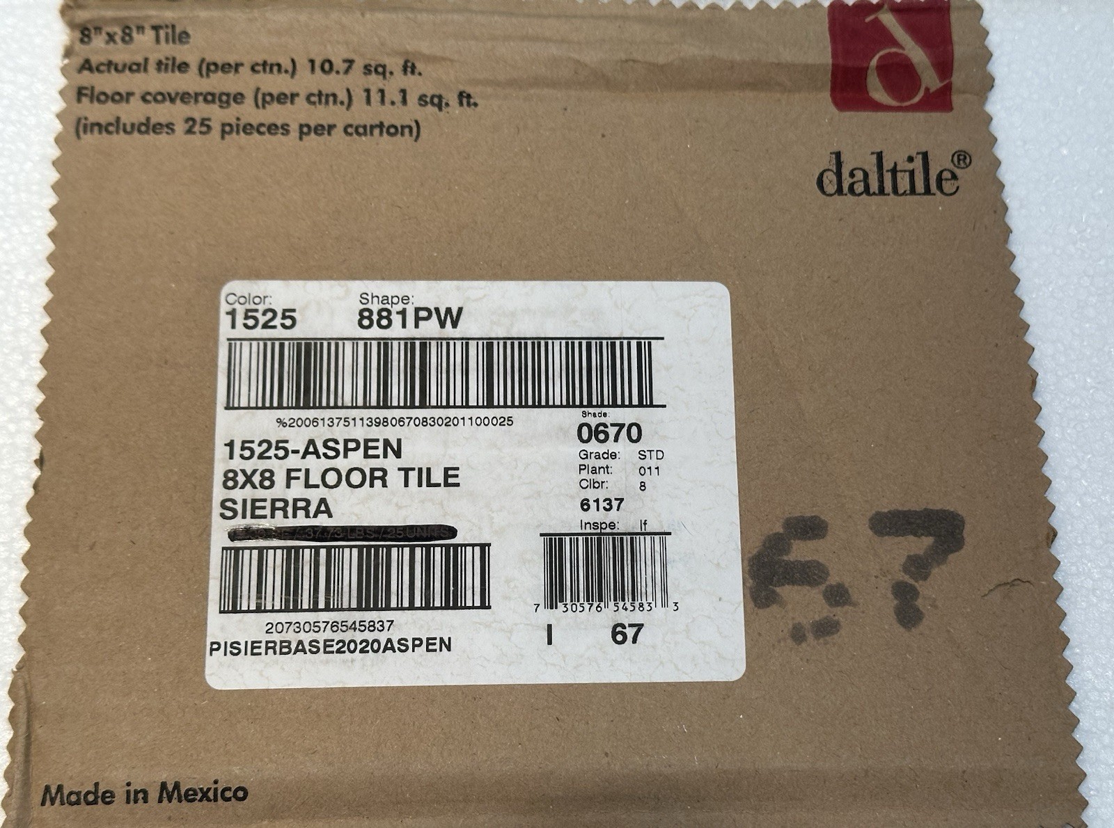 1 pc. Aspen – Splotchy Light Browns: 8″ Daltile Ceramic Floor Tile, New Stock