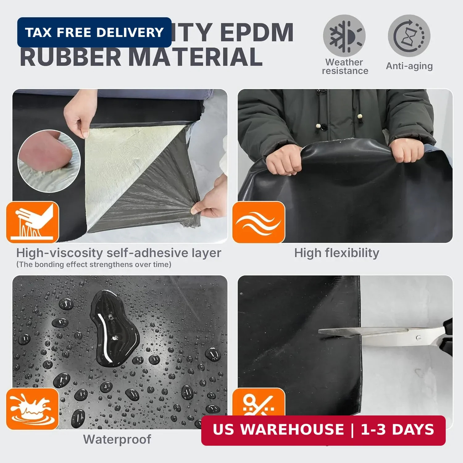 50 Mil EPDM Rubber Roofing Materials, Self-Adhesive Waterproofing Membrane for R