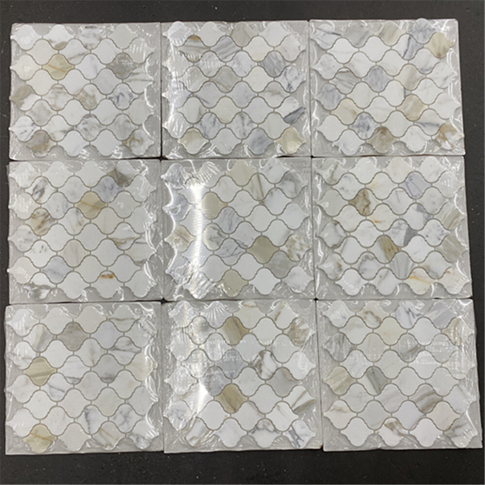 G892XP Calacatta Gold Calcutta Marble Arabesque Lantern Mosaic Tile Polished
