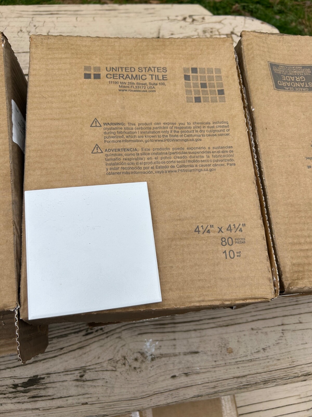 4-1/4″ x 4-1/4″ White Ice Bright Glazed Ceramic Wall Tile;  Roca Tile USA, 