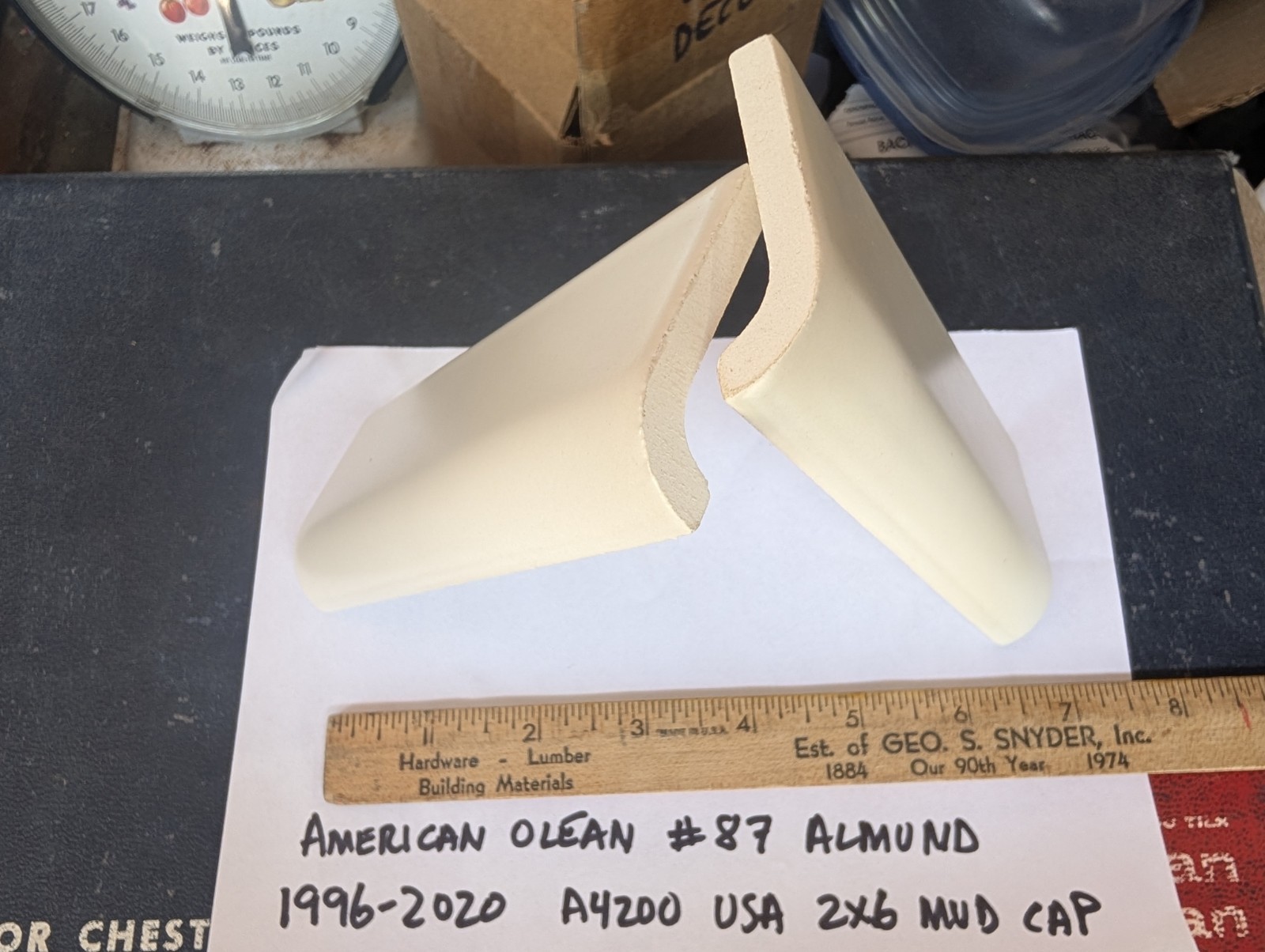 2 pc American Olean Ceramic Tile Mud Cap 2×6 Bullnose A4200 Matte Almond #87 USA