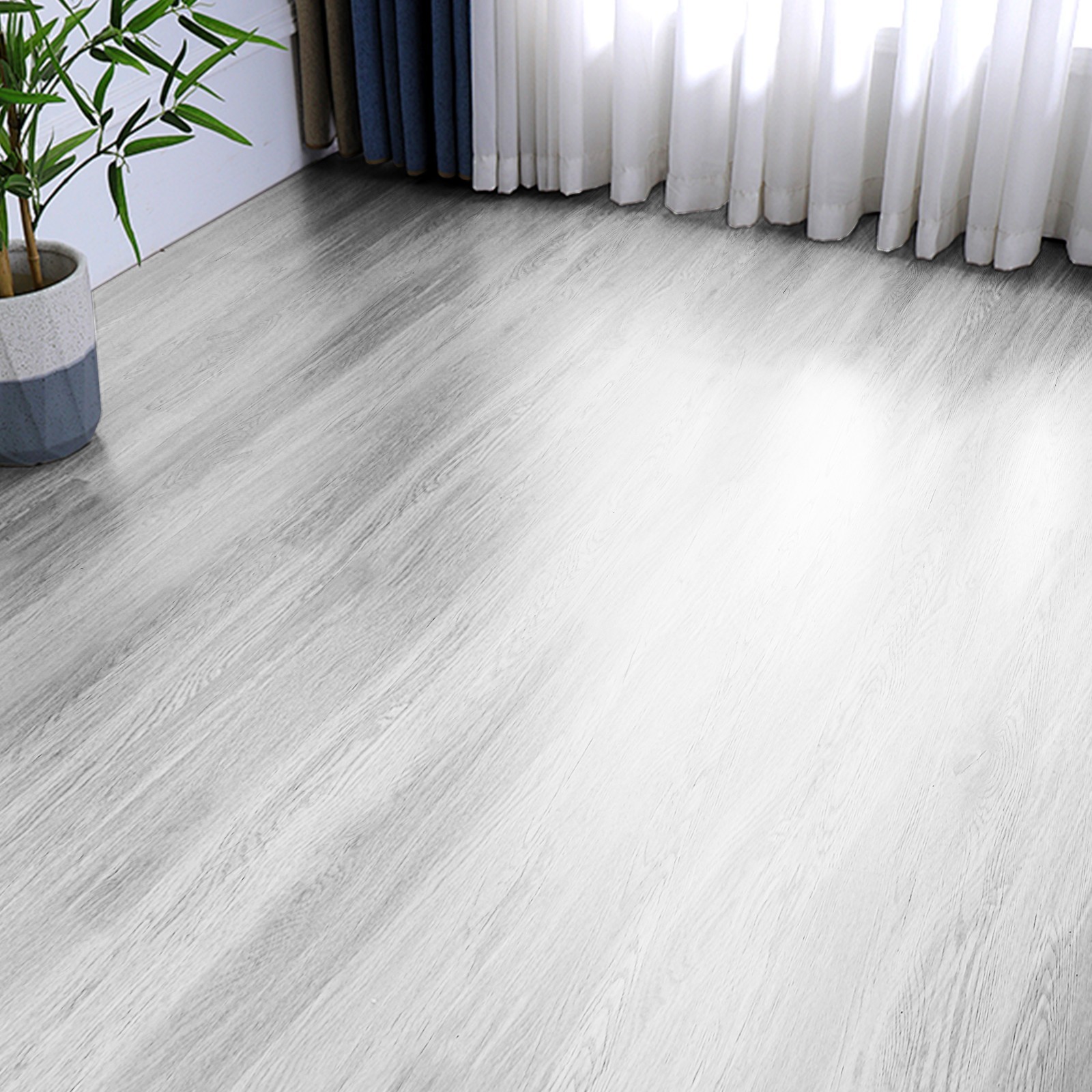 36×6 Inch Self Adhesive Vinyl Floor Tiles 2.5mm Light Gray Wood Grain Peel Stick