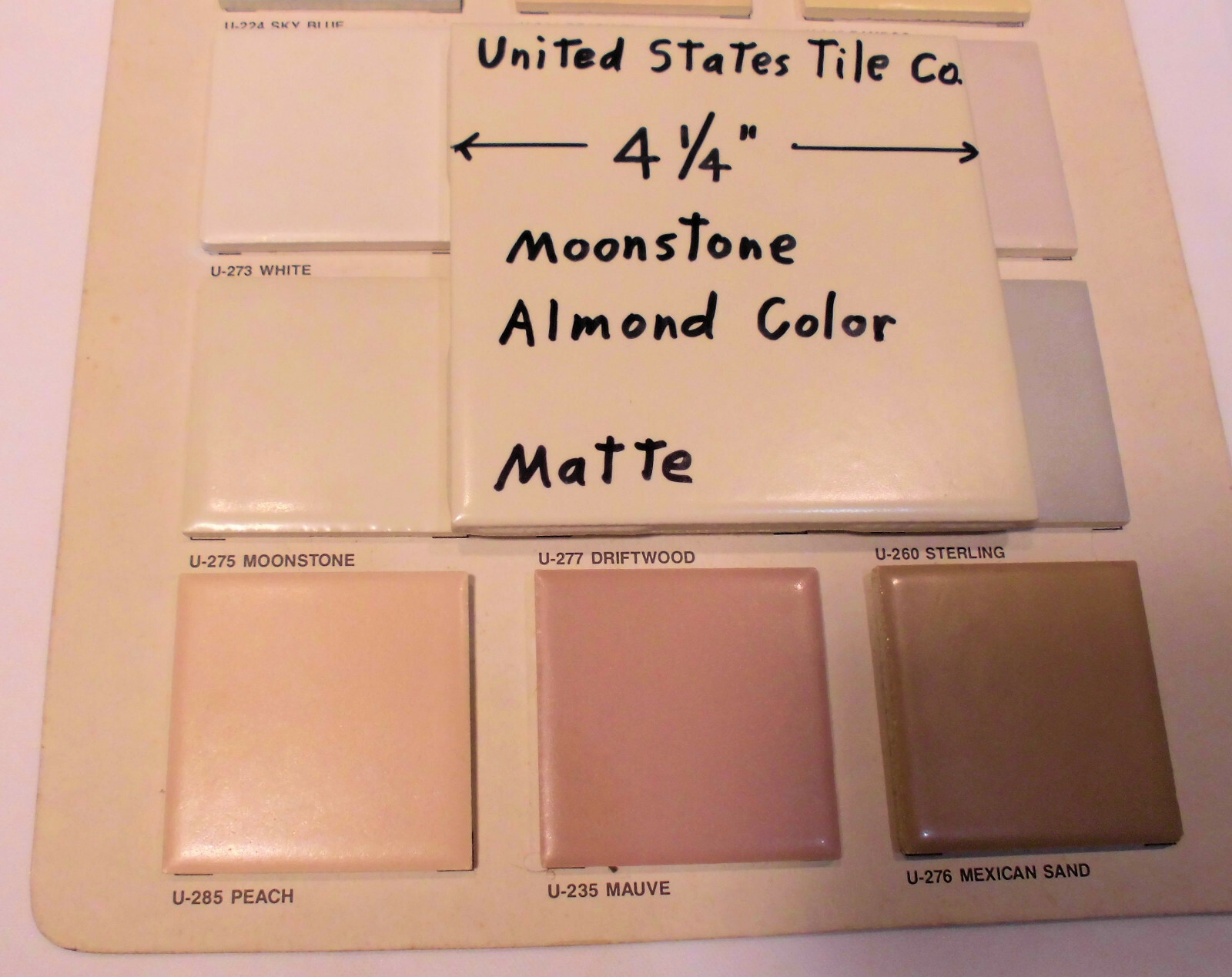 1 pc. *Almond – Moonstone* Matte Ceramic Tile 4-1/4″ (NOS) Made in USA