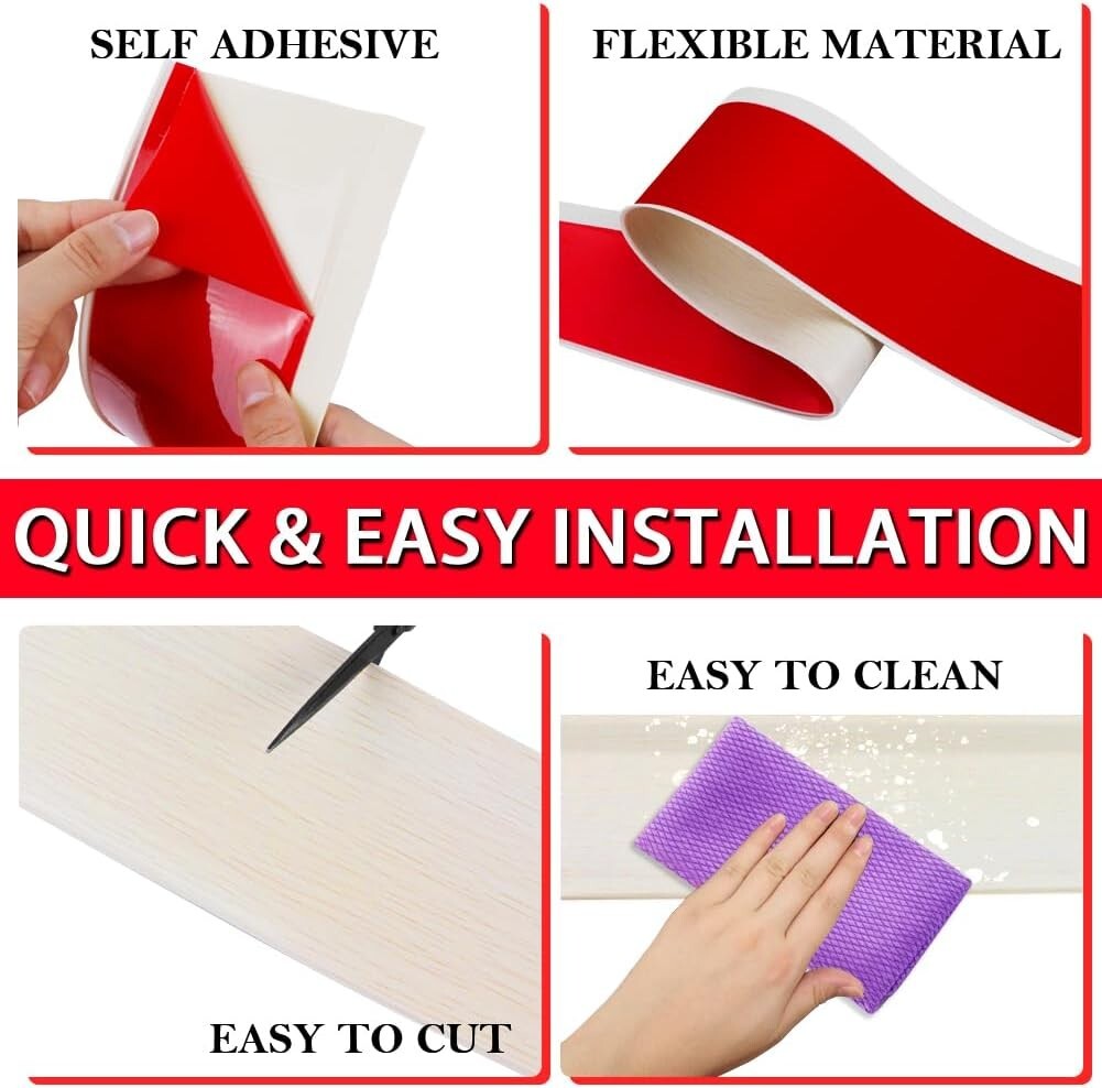 Vinyl Wall Base Baseboard Molding Trim 4″ Flexible Self Adhesive Rubber Wall Bas
