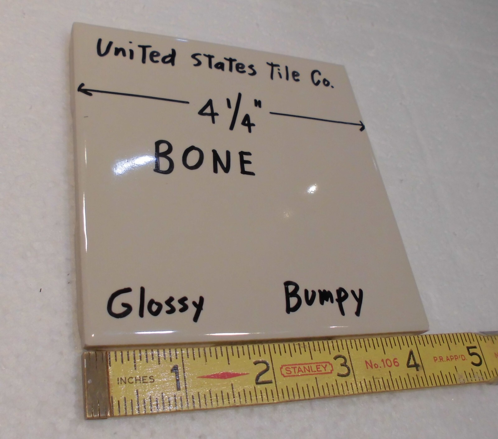 1 pc. Glossy Ceramic Tile *Bone Color* 4-1/4″ New Stock, Large Bumps