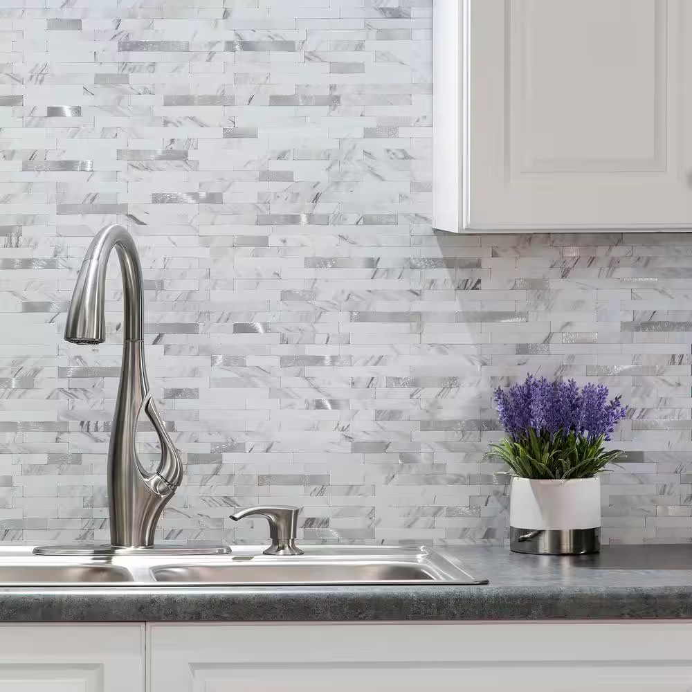 Collage 11.75 In. X 6 In. Metal and Composite Peel and Stick Backsplash in Marbl