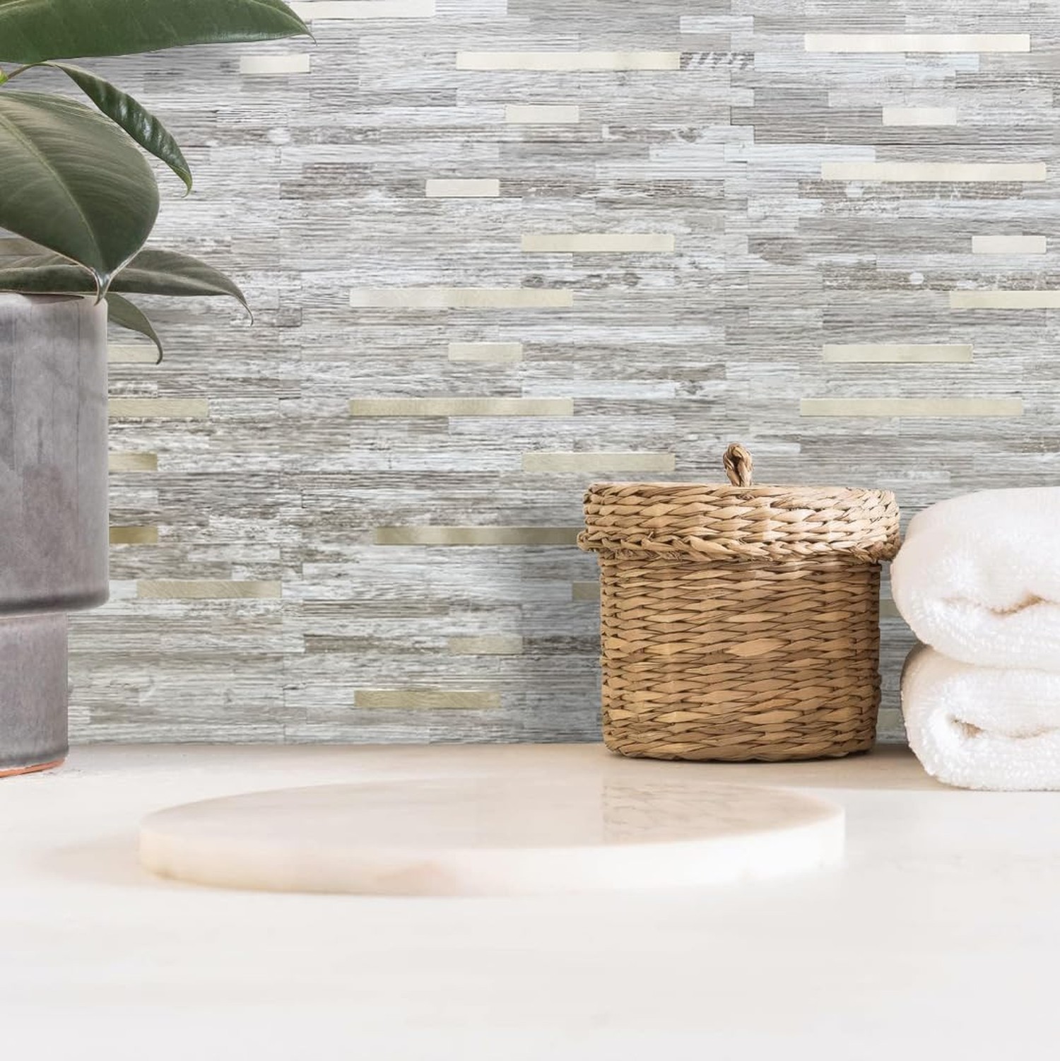 DICOFUN 10-Sheet Peel and Stick Backsplash Tile, Brown Birch Wood Look PVC Mi…