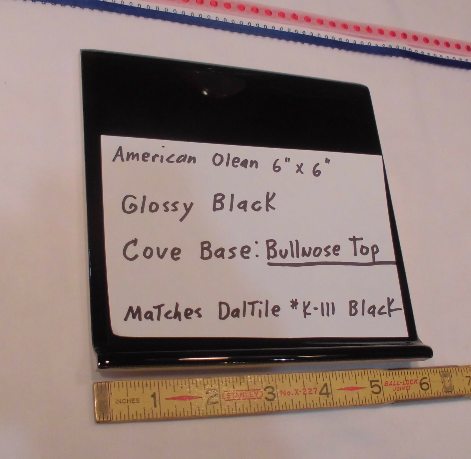 1 pc. Glossy Black Bullnose Top: base/cove Ceramic Tile 6″ X 6″ NEW-STOCK