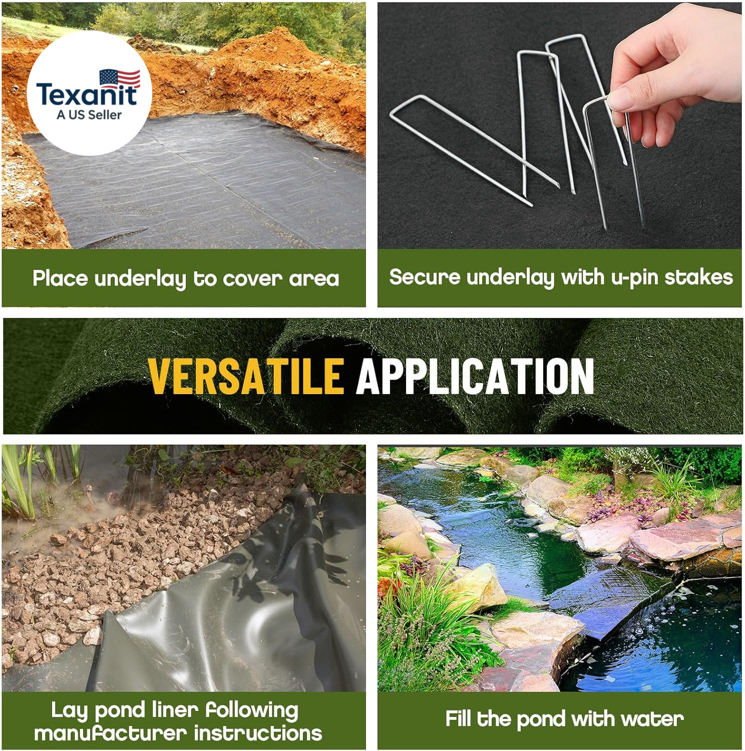 15 X 25 Feet Pond Liner Underlayment 6Oz Black Non Woven Geotextile Underlayment