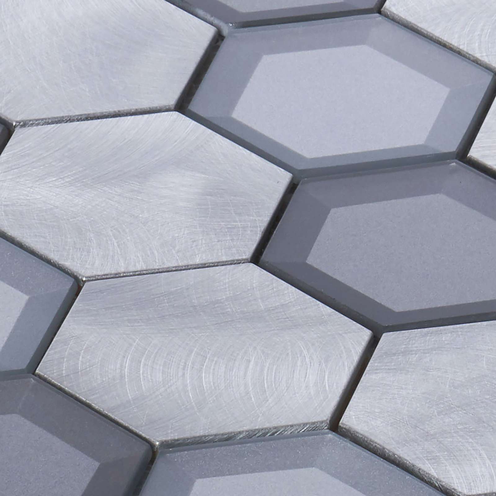 Gray Aluminum Metallic 3D Crystal Glass 2.5″ Hexagon Mosaic Tile Wall Backsplash