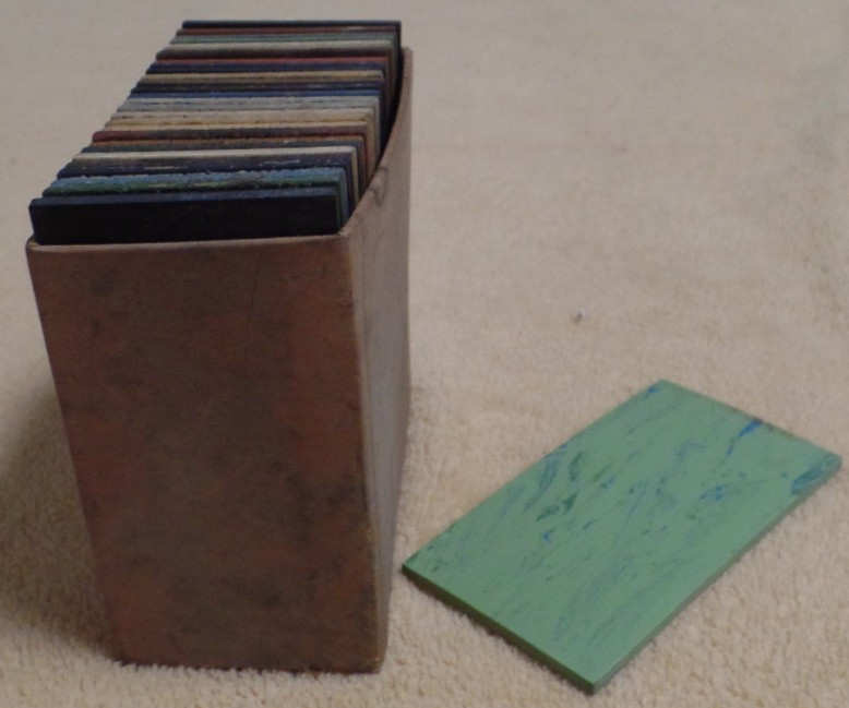Vintage floor tile samples, Royalite, Paul Coste, Inc. Providence RI, with box