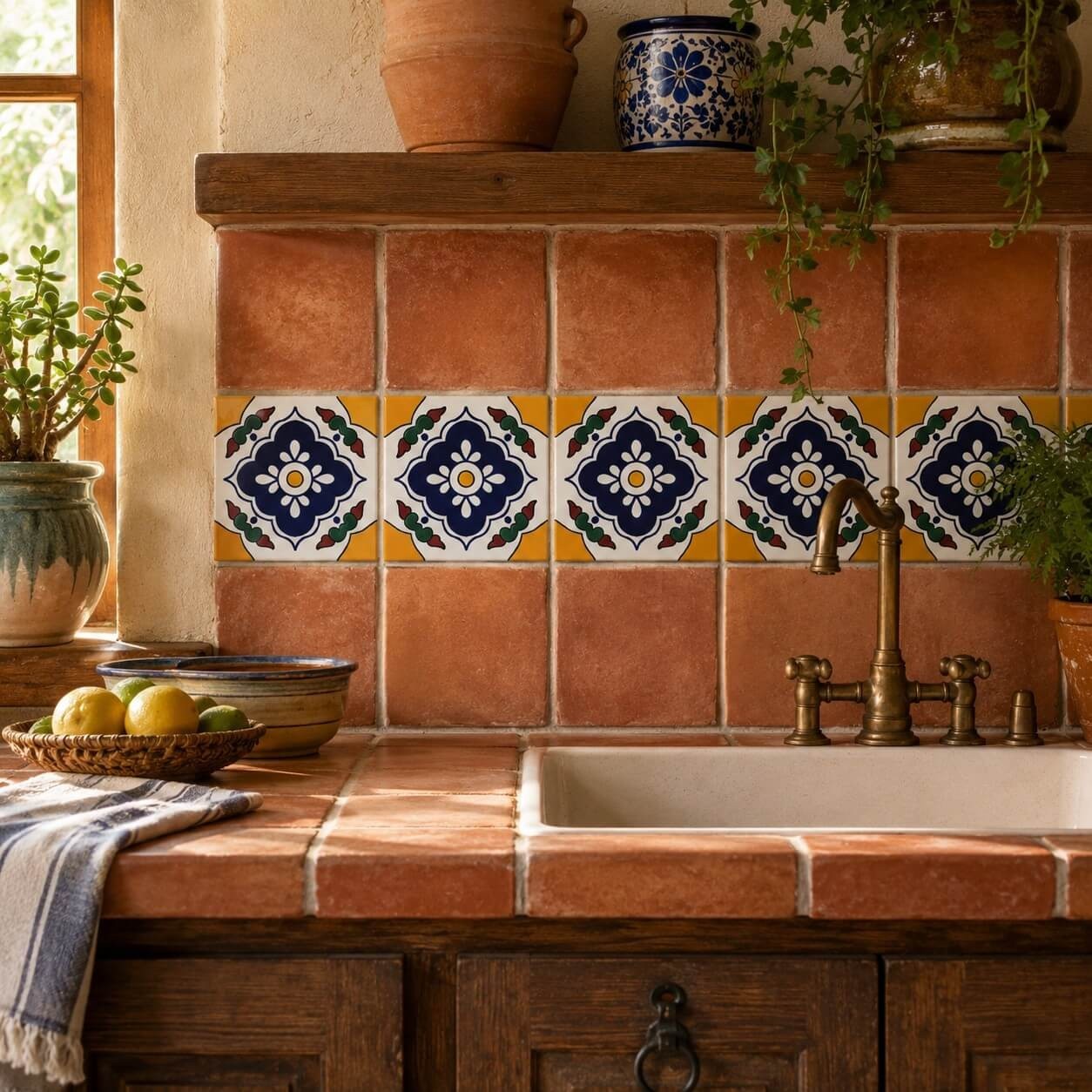 Floral Medallion Quatrefoil Talavera Tile 6” x 6” | Handmade Mexican Tile