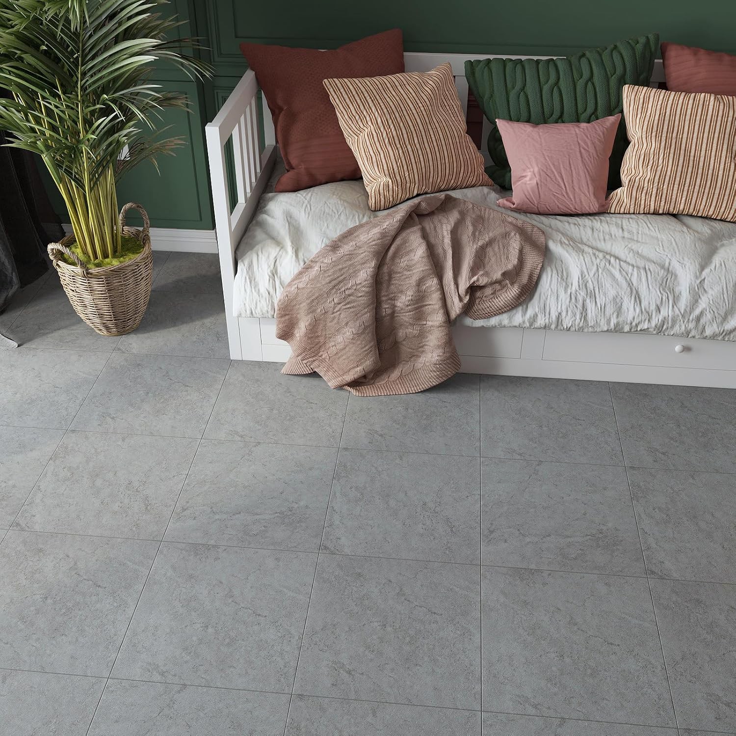 12″x12″ Grey Concrete Peel and Stick Floor Tiles Vinyl Flooring Waterproof
