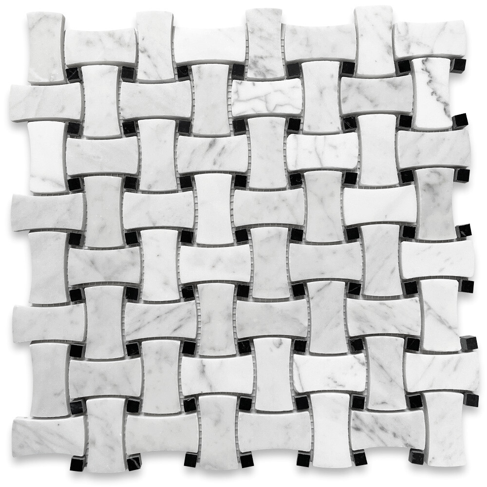 C671XP White Carrara Venato Marble Dog Bone Basketweave Mosaic Tile Polished