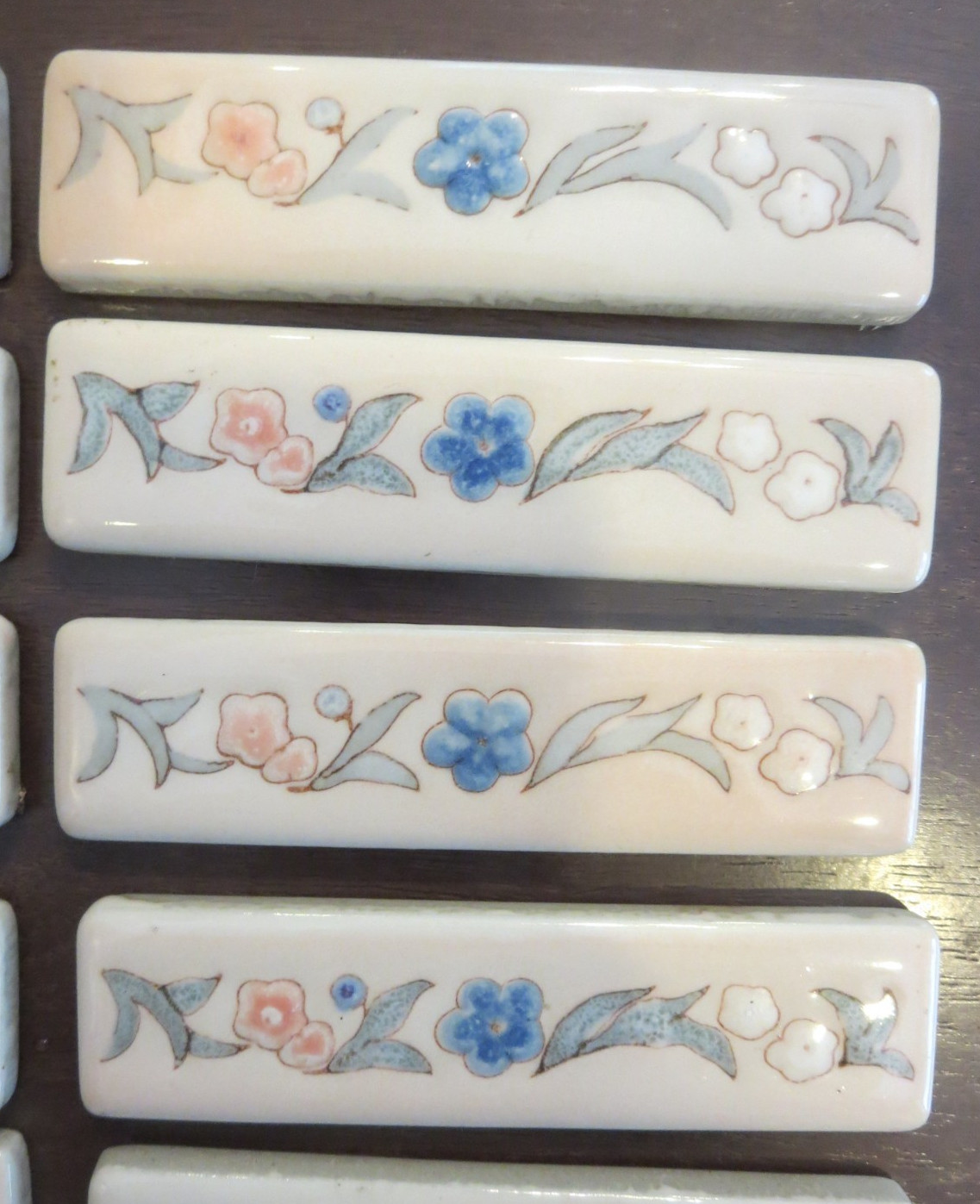 Vintage Lot of 13 Japan 4” x 1” Floral Design Ceramic Accent Border Tiles