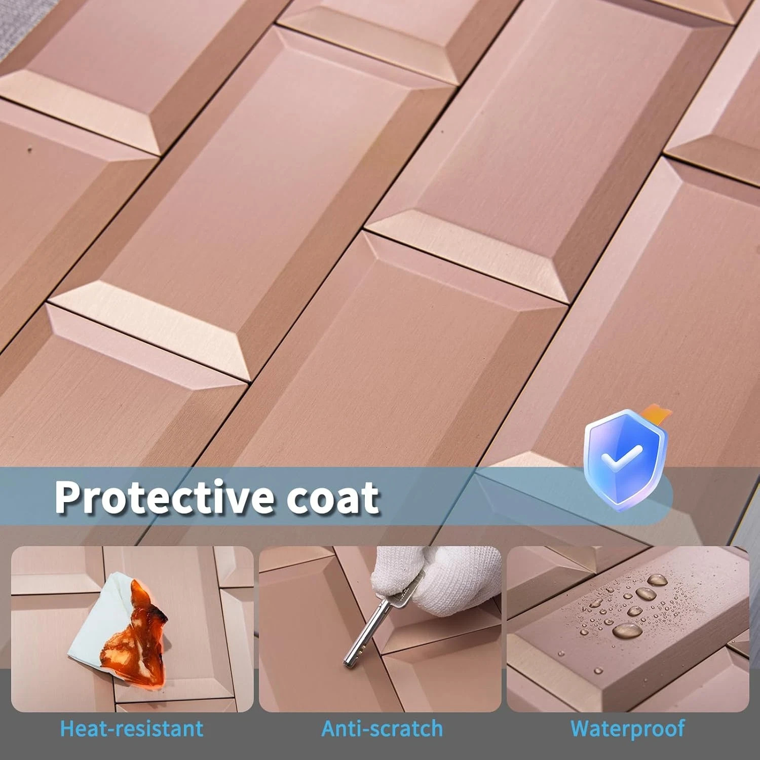 100 Pcs Copper Peel and Stick 3D Subway Backsplash Tiles for Home Decor