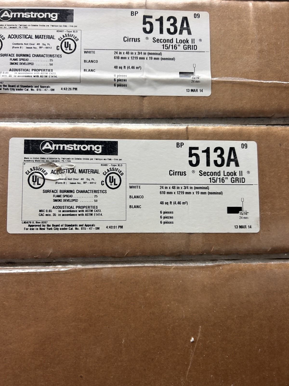 Armstrong 513A Cirrus Ceiling Tile, 24 In W X 48 In L, Beveled Tegular, 15/16