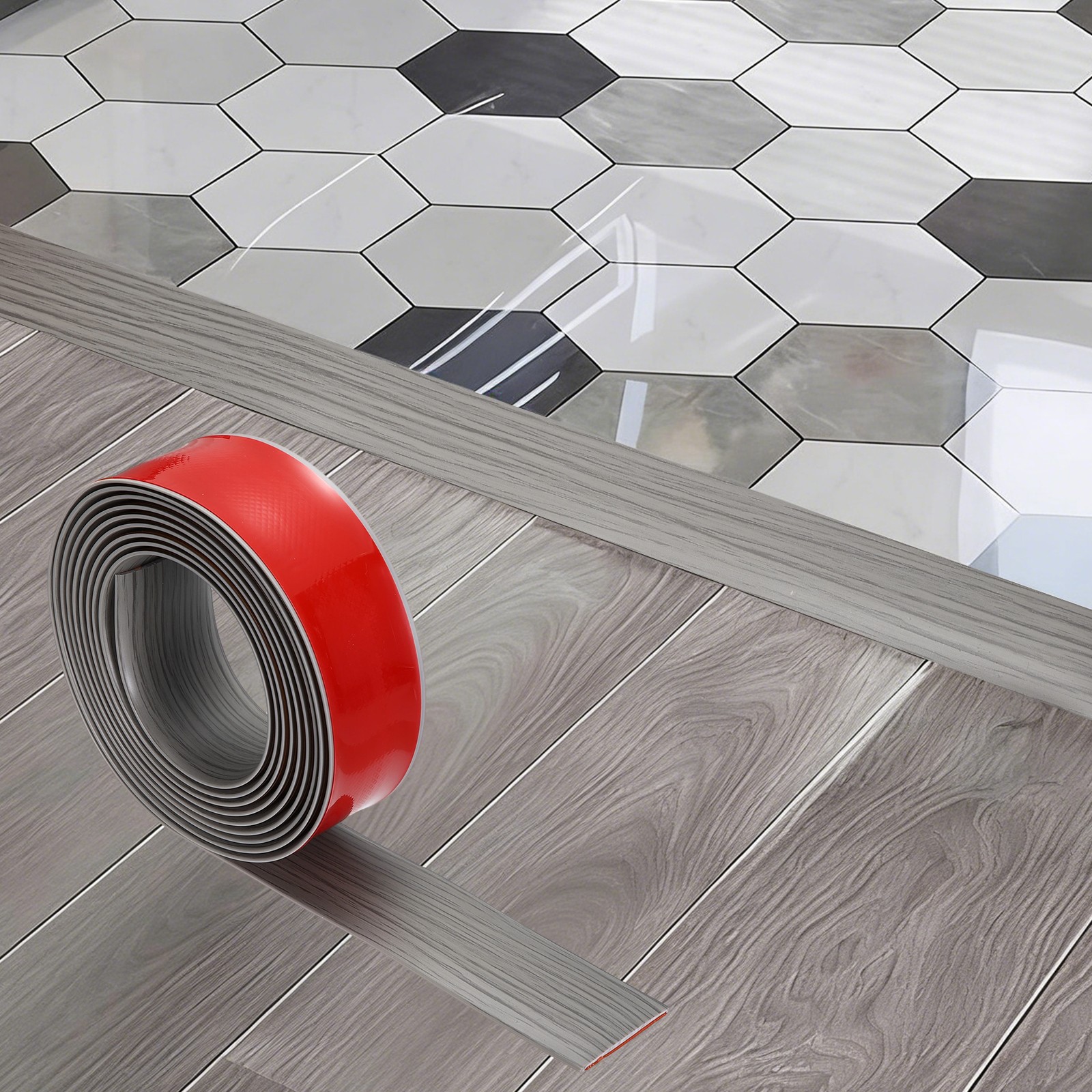Floor Transition Strip (1.97″/ x 11.5ft) PVC Floor Strips New Gray Wood Grain