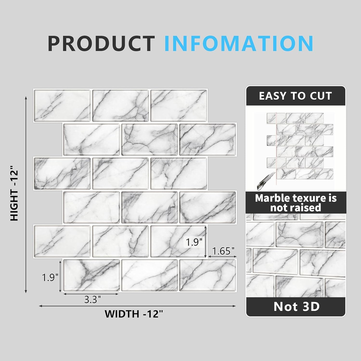 10-Sheet Backsplash Tile for Kitchen Peel and Stick,12″X12″ Self