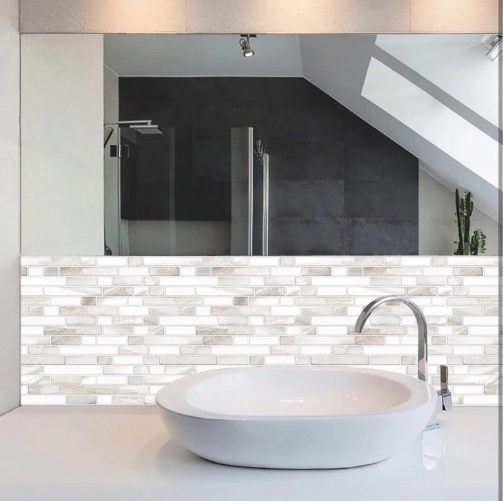STICKGOO Thicker Design Peel & Stick Tile Backsplash 12”x12” 10 Count Beige/Whit
