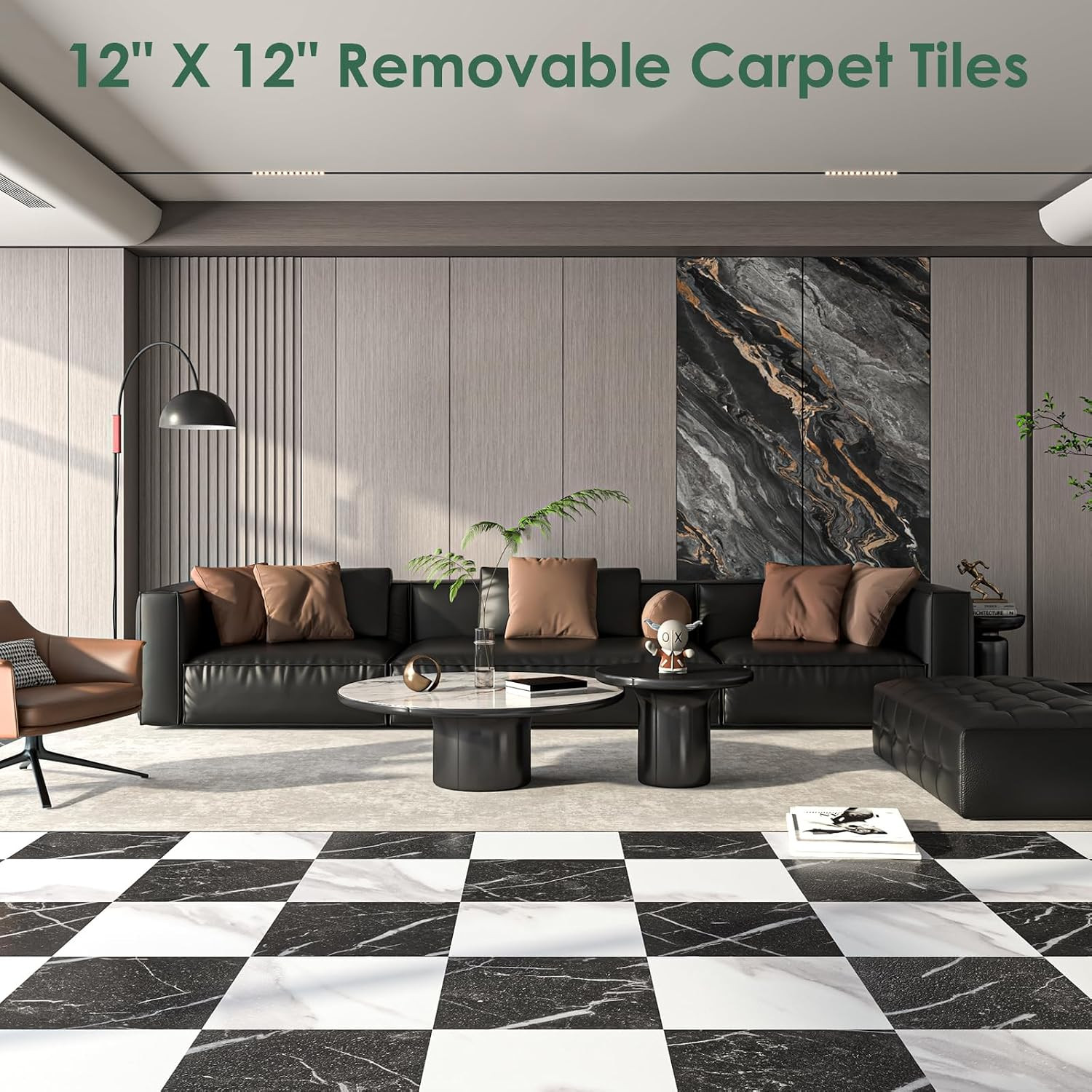30 Piece Peel and Stick Floor Tiles, 12×12 Inch, Waterproof, Black
