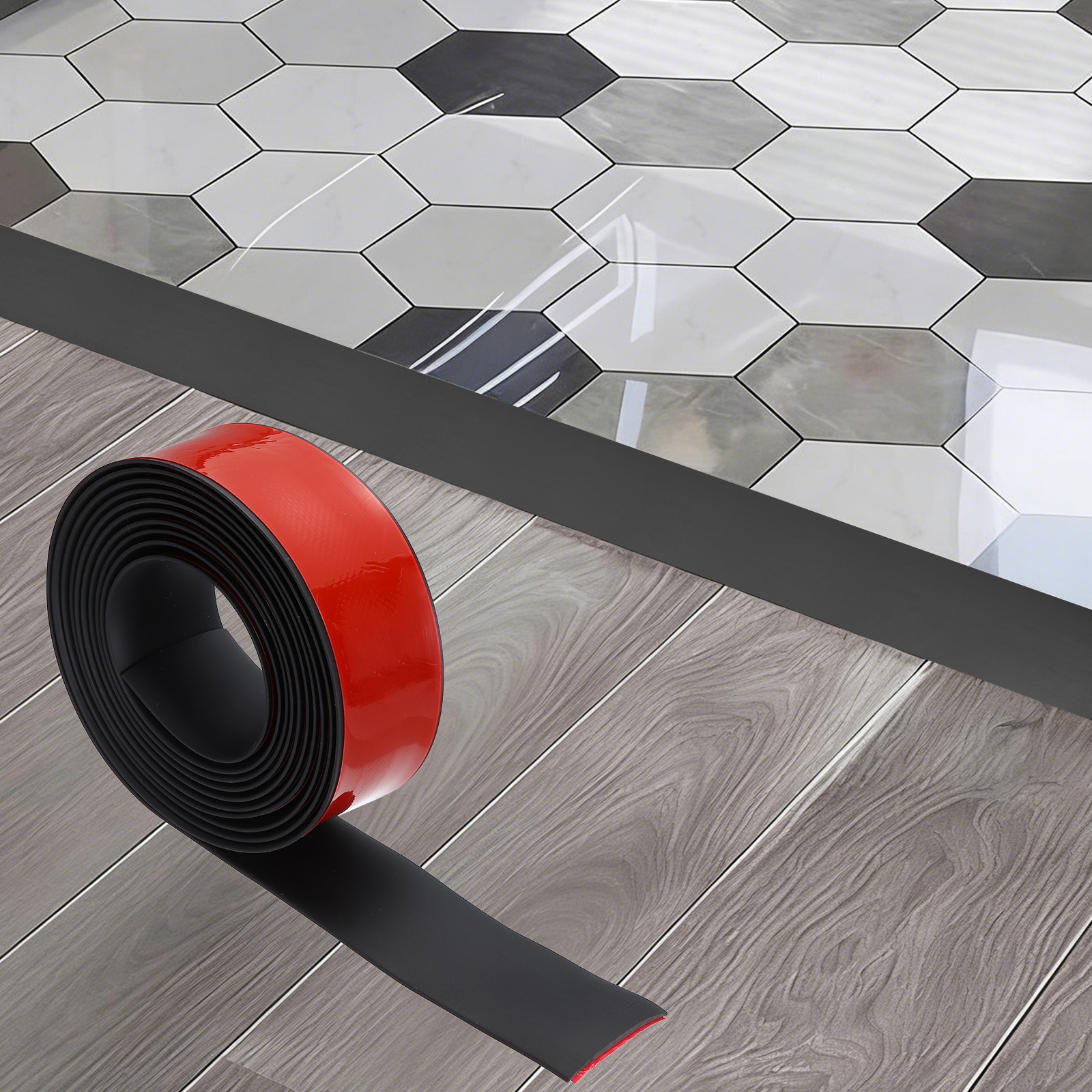 Floor Transition Strip (1.97″/ x 11.5ft) PVC Floor Strips Black