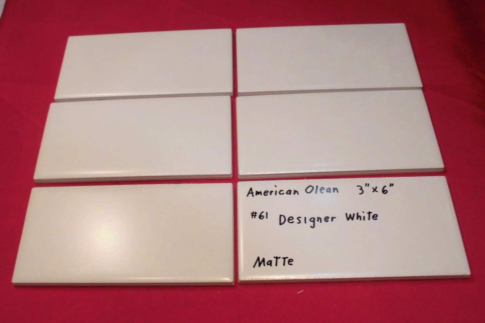 6 pieces: #61 Designer White: Matte Ceramic Subway Tiles by American Olean, NEW
