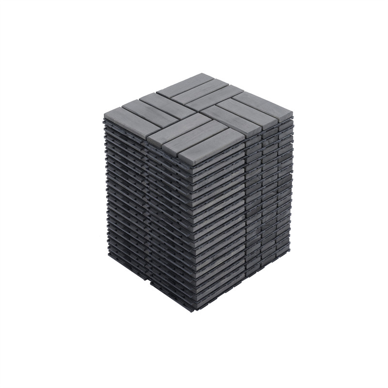 12″x12” Interlocking Deck Tiles Checker Pattern Acacia Wood Outdoor Flooring
