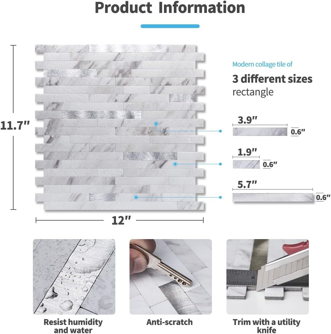 Waterproof Volakas White Stone Backsplash Tile – Durable Peel & Stick Solution