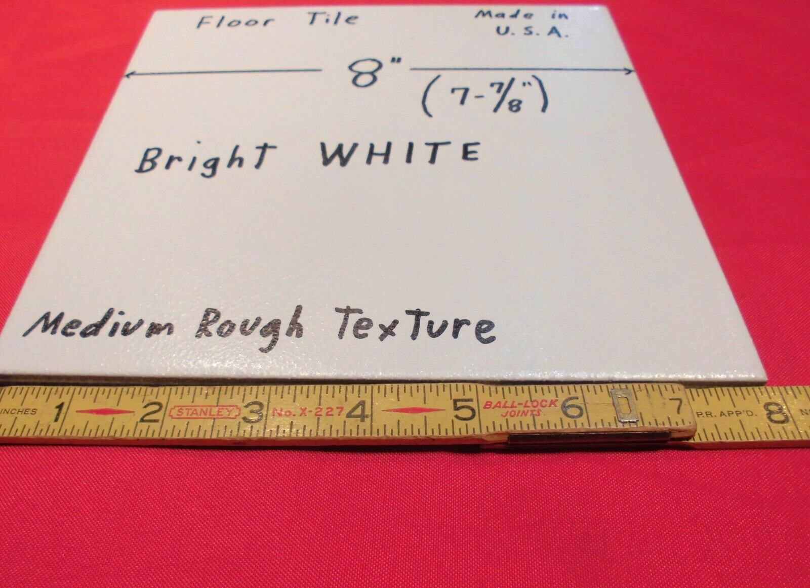 1 pc. *Bright White* Ceramic Floor Tile 8″ X 8″ Medium Textured: Made USA, NEW