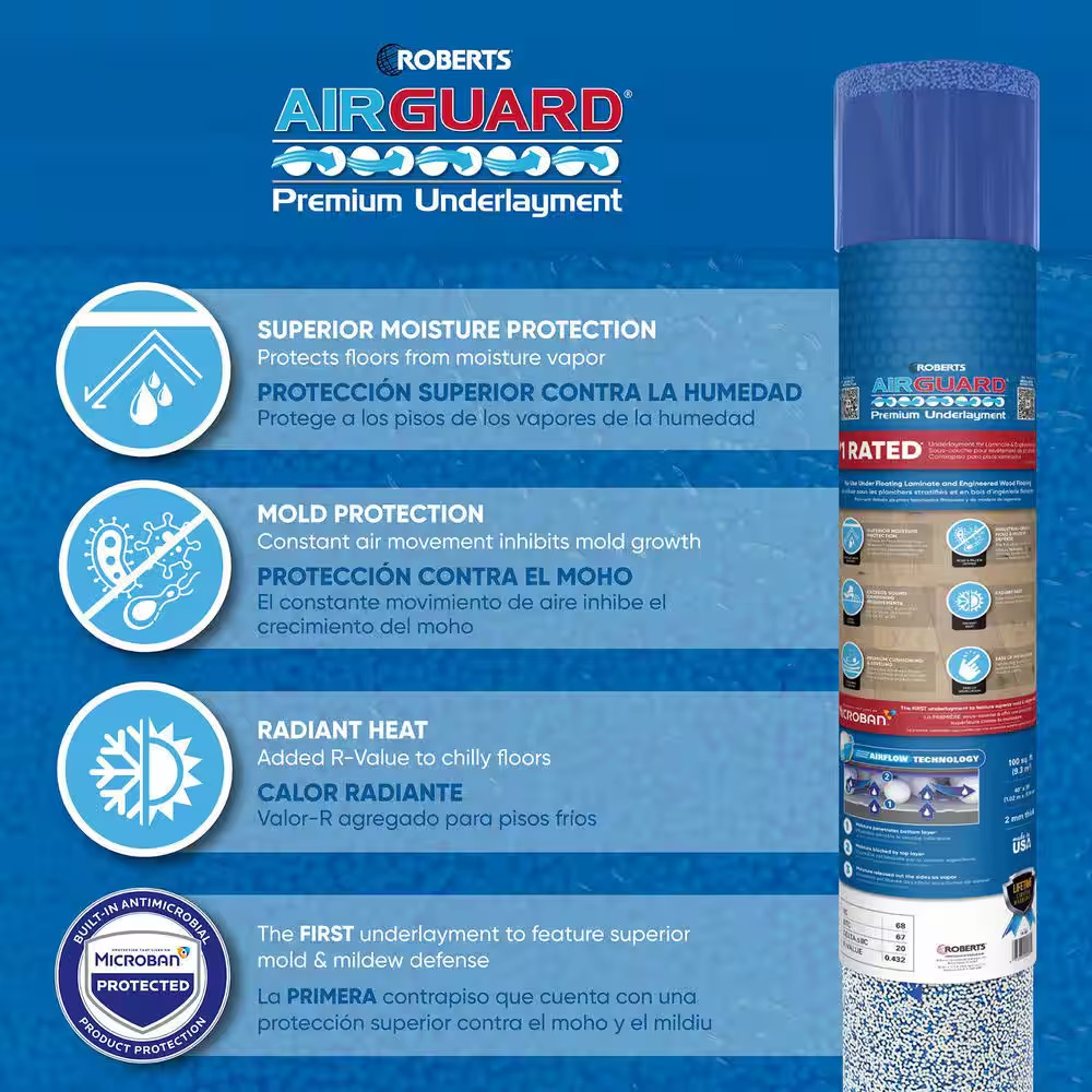 Airguard 100 Sq. Ft. 40 In. X 30 Ft. X 2 Mm 5-In-1 Underlayment with Microban fo
