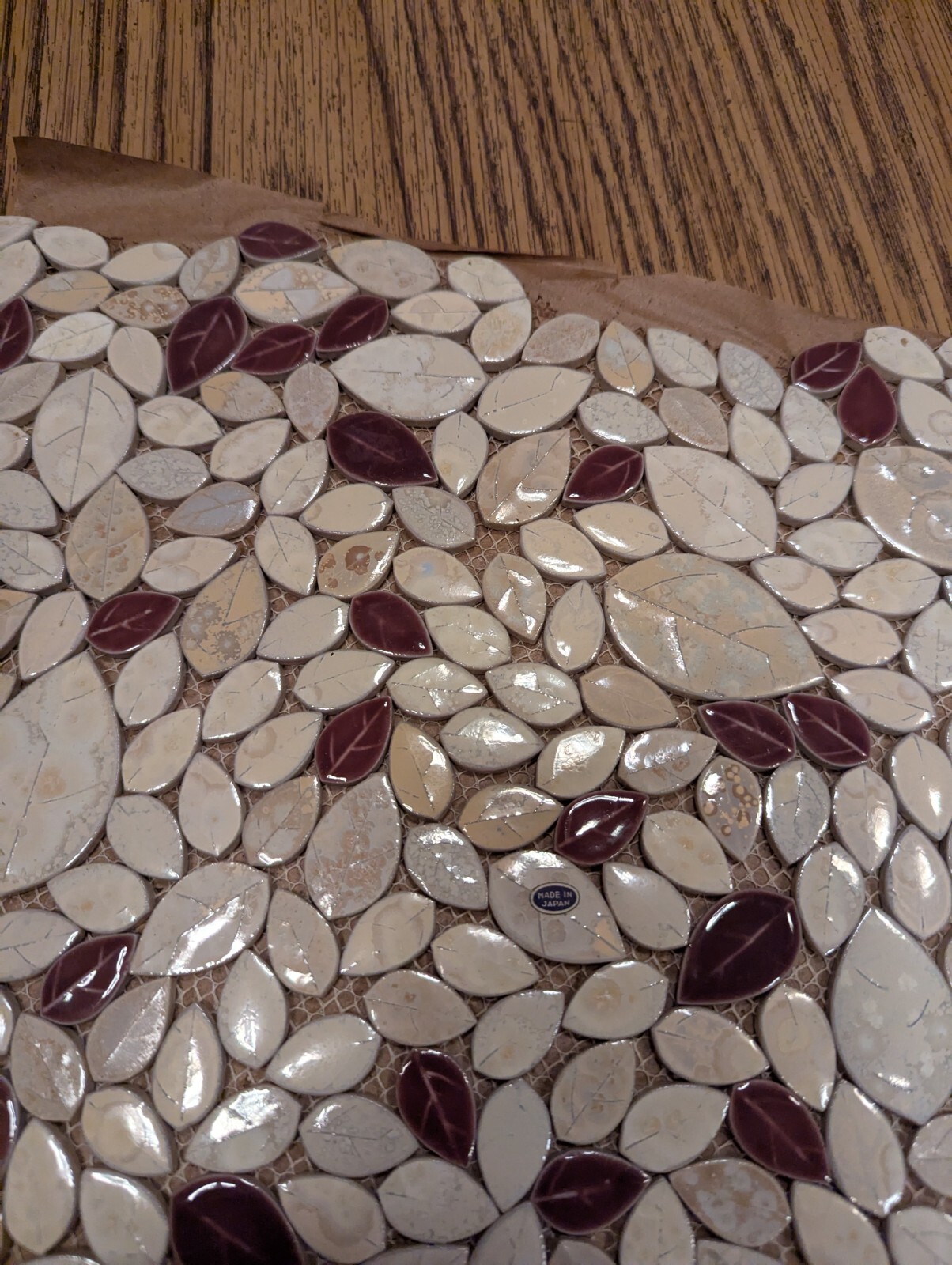 Vintage Made In Japan Multi-Color Porcelain Leaves Wall Tile Floor Pool Tile