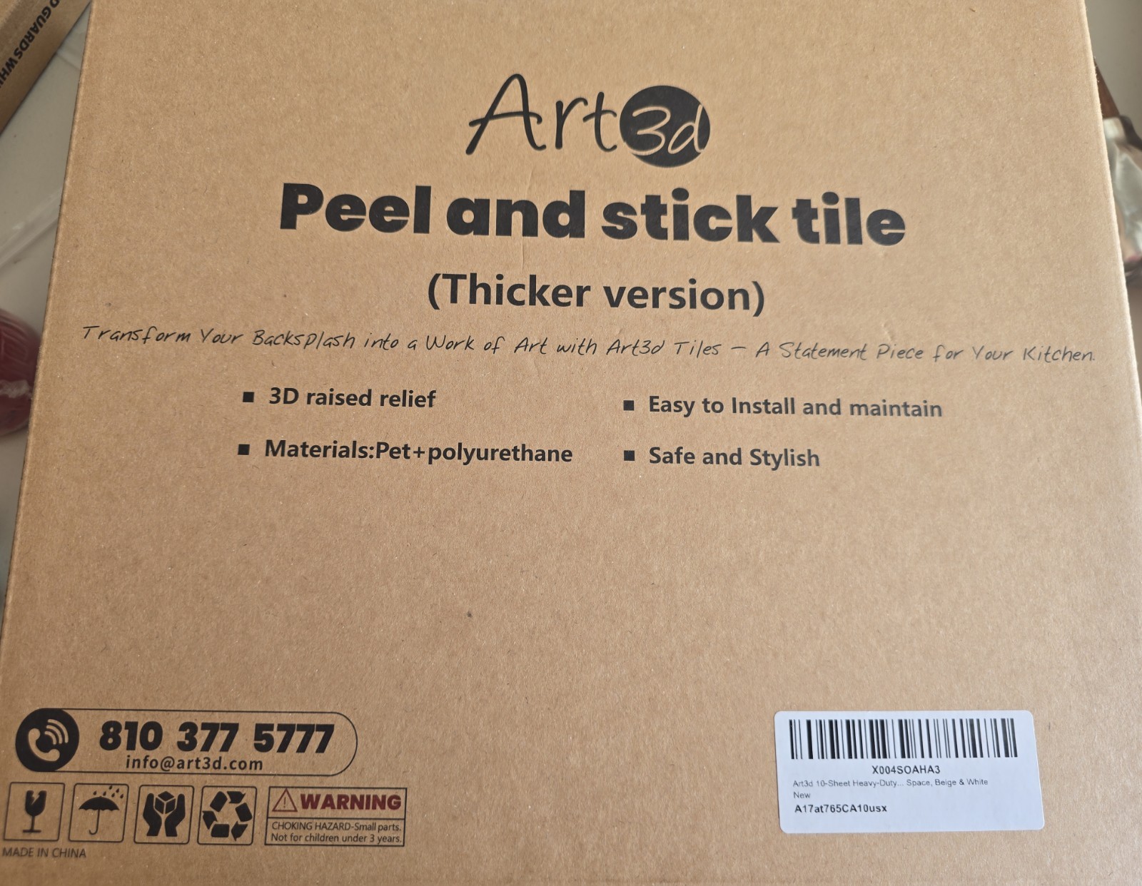 Art3d Peel and Stick Tile Thicker Version 10 Sheets Space Beige & White