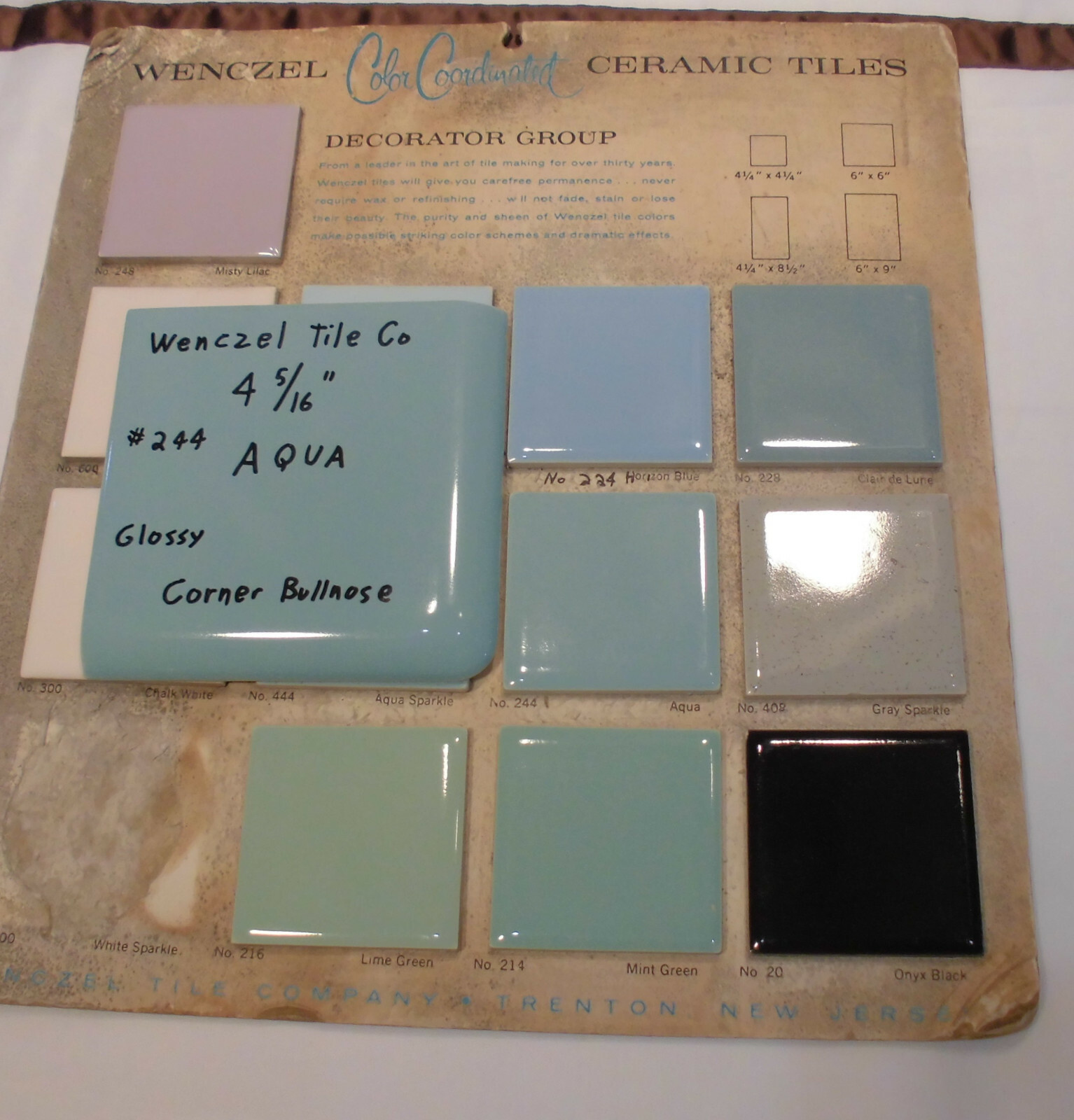 1 pc. Corner Bullnose *Blue- Aqua* Glossy Ceramic Tile by Wenczel Tile 4-5/16″