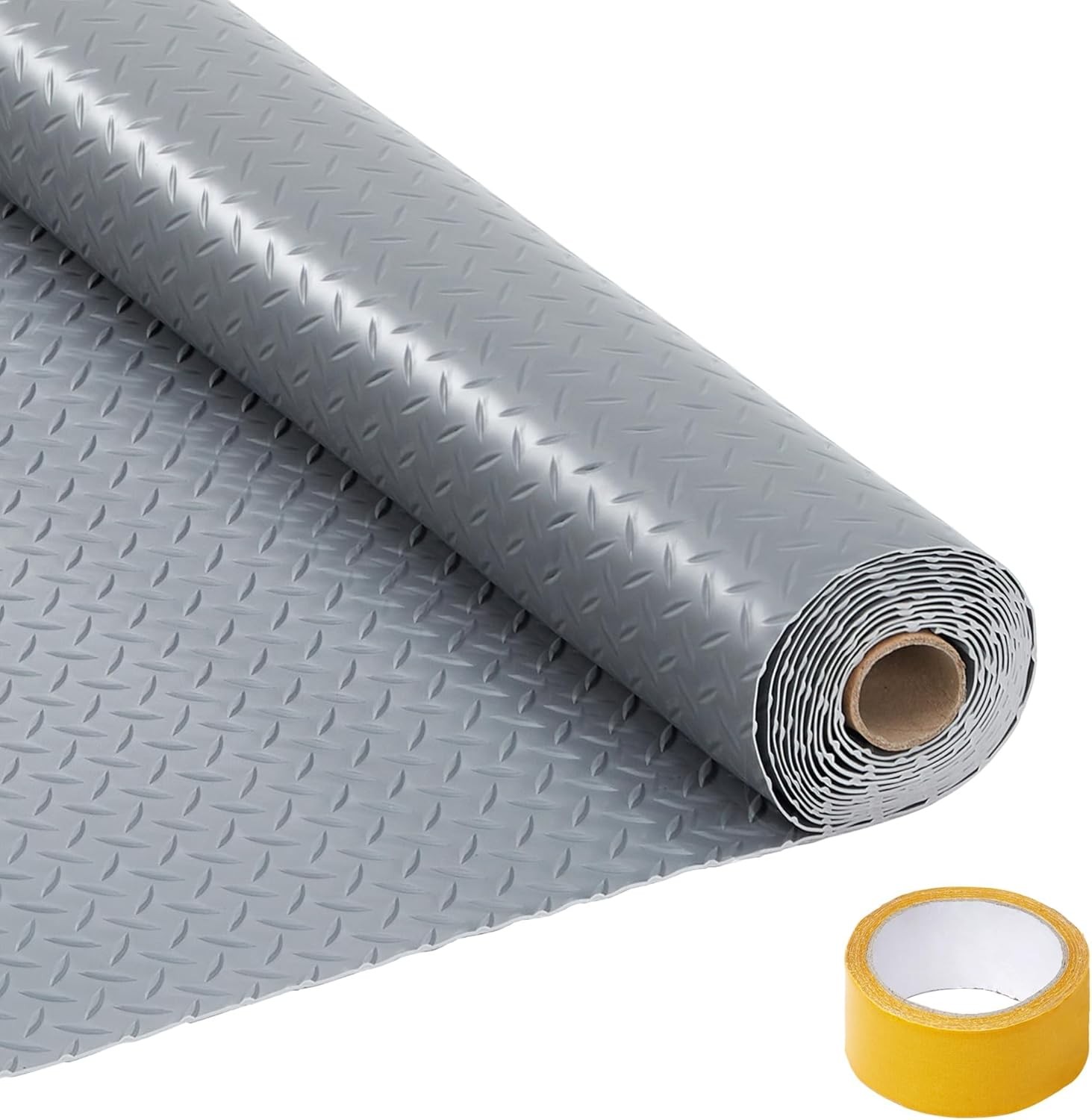 17 – 25FT Garage Floor Mat, 2mm Thickened Flooring Roll Diamond Plate PVC Rubber