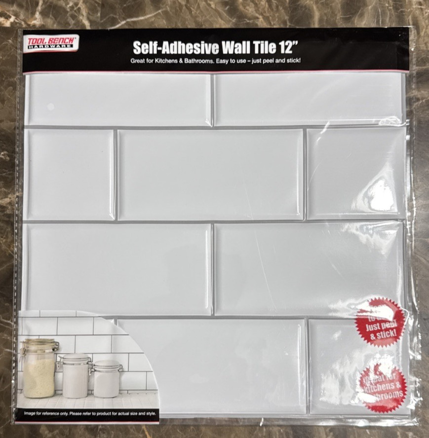 10 Tool Bench Hardware Self Adhesive White Wall Tile 12″x12″ Subway
