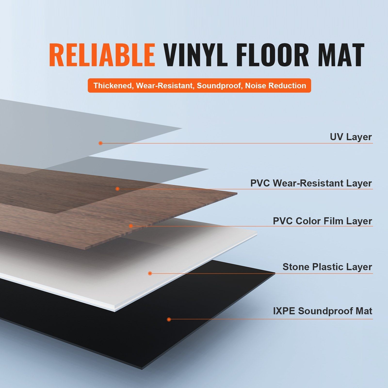 Interlocking Vinyl Floor Tiles 48×7.3in, 10-Pc Deep Brown Wood Grain, 5.5mm
